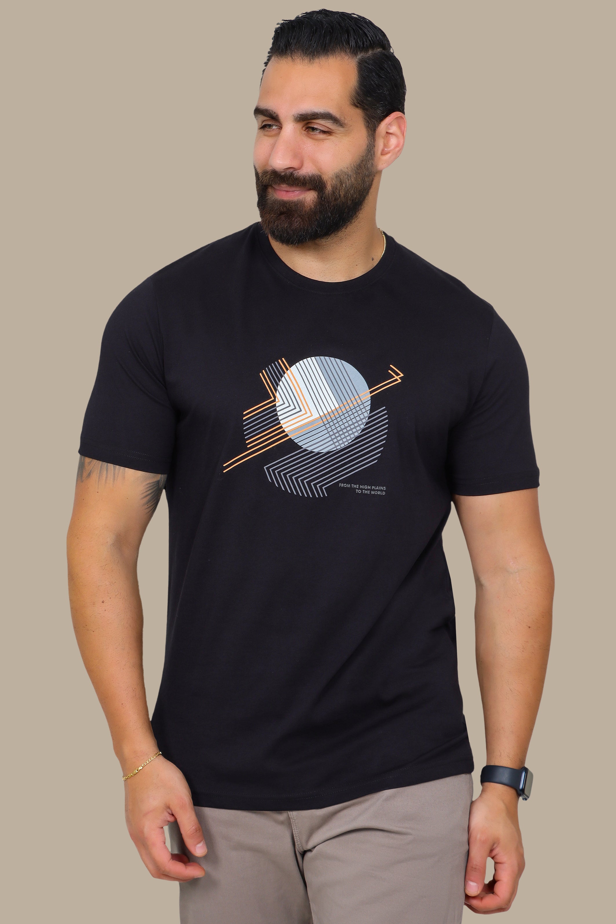 Black T-Shirt with Mid Circle Print