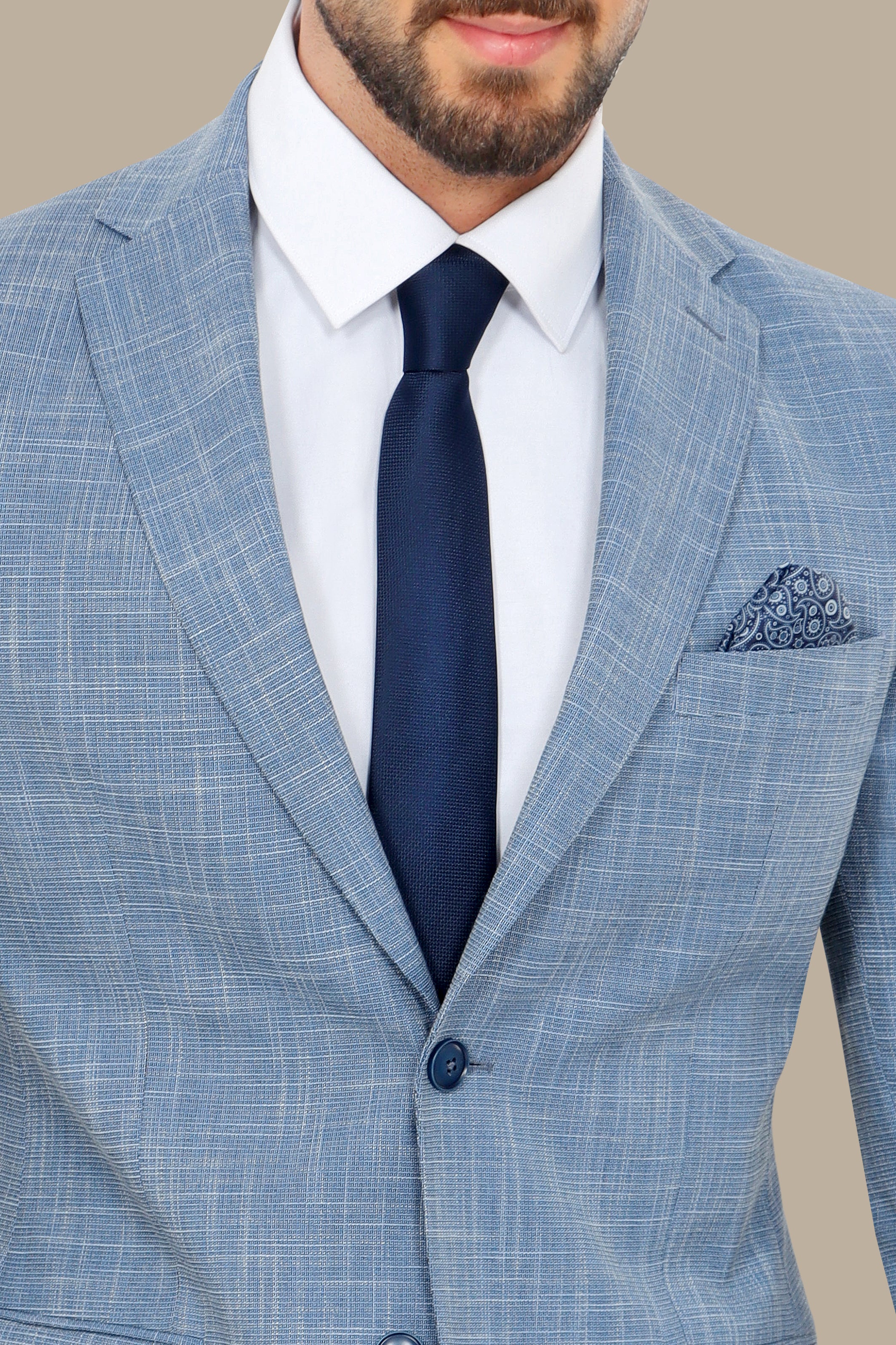 Light Blue 3-Piece Suit with Fila Fil Peak Lapel