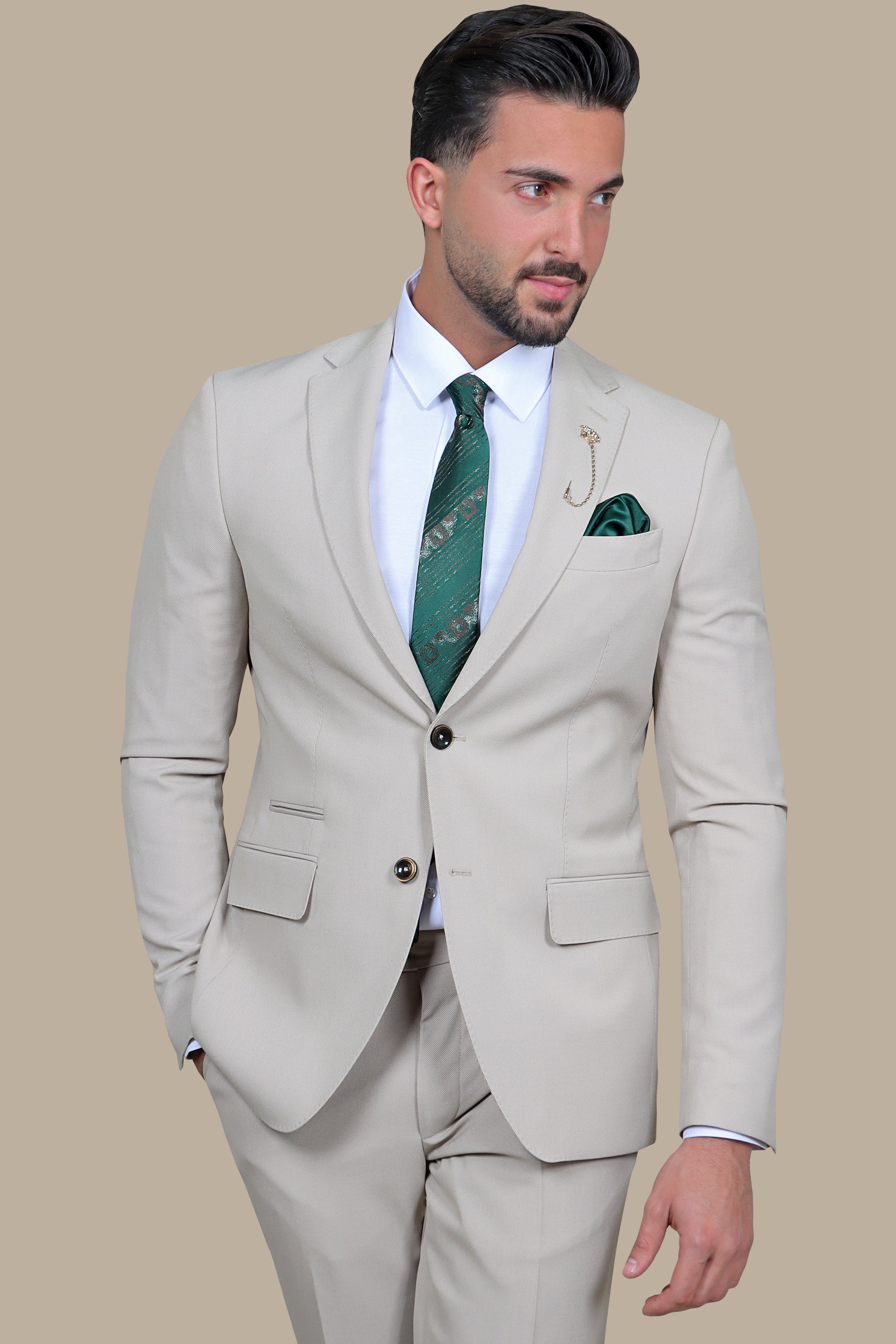 Timeless Charm: The Beige Pique Notch Suit