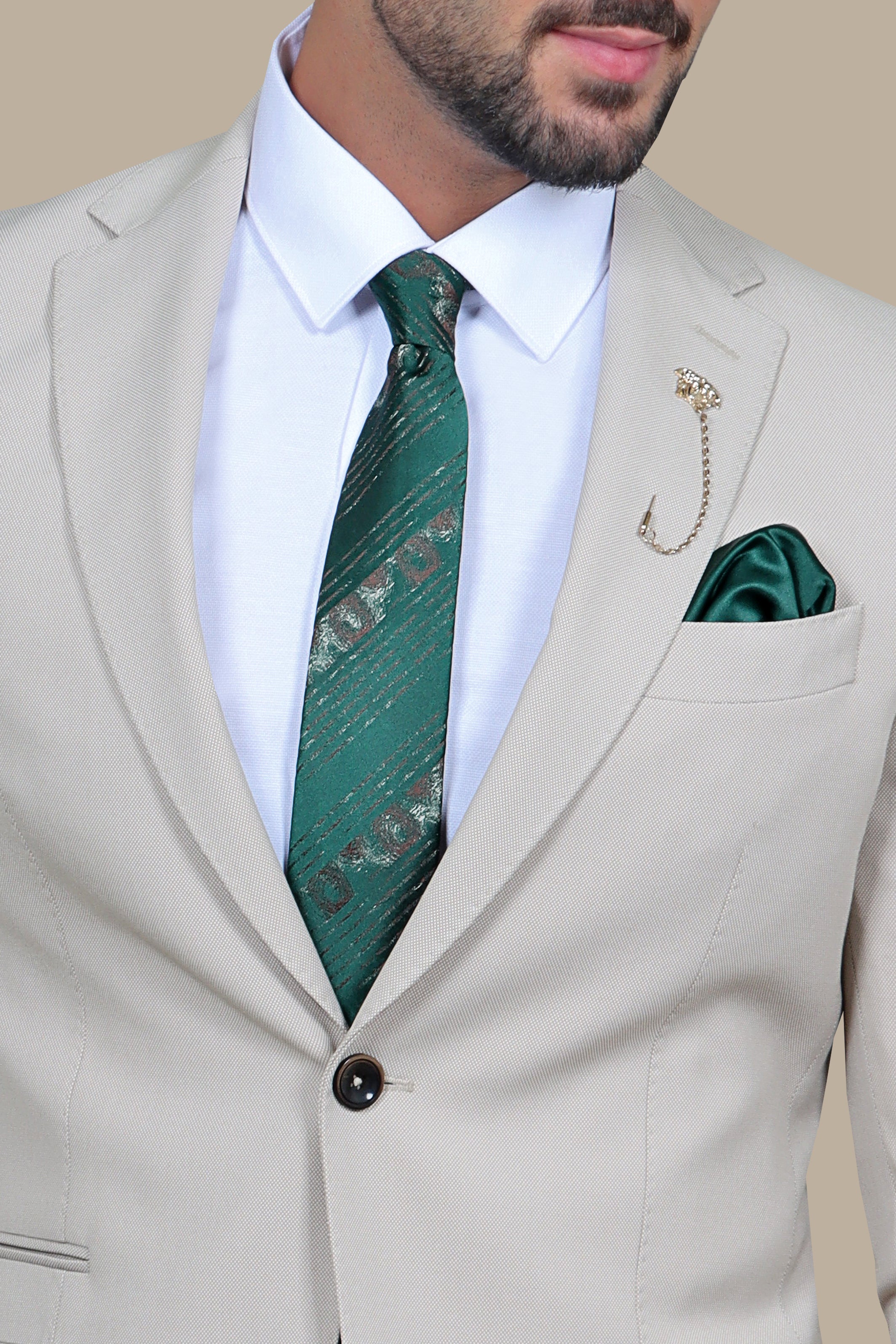 Timeless Charm: The Beige Pique Notch Suit