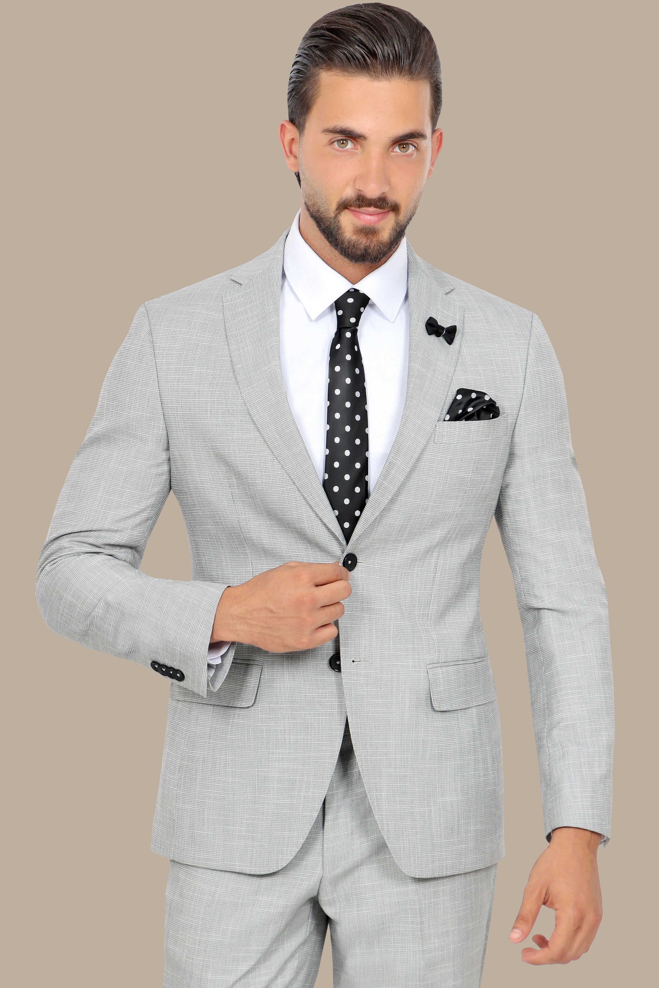 Light Gray Fila Fil Suit with Notch Lapel - 2 Piece