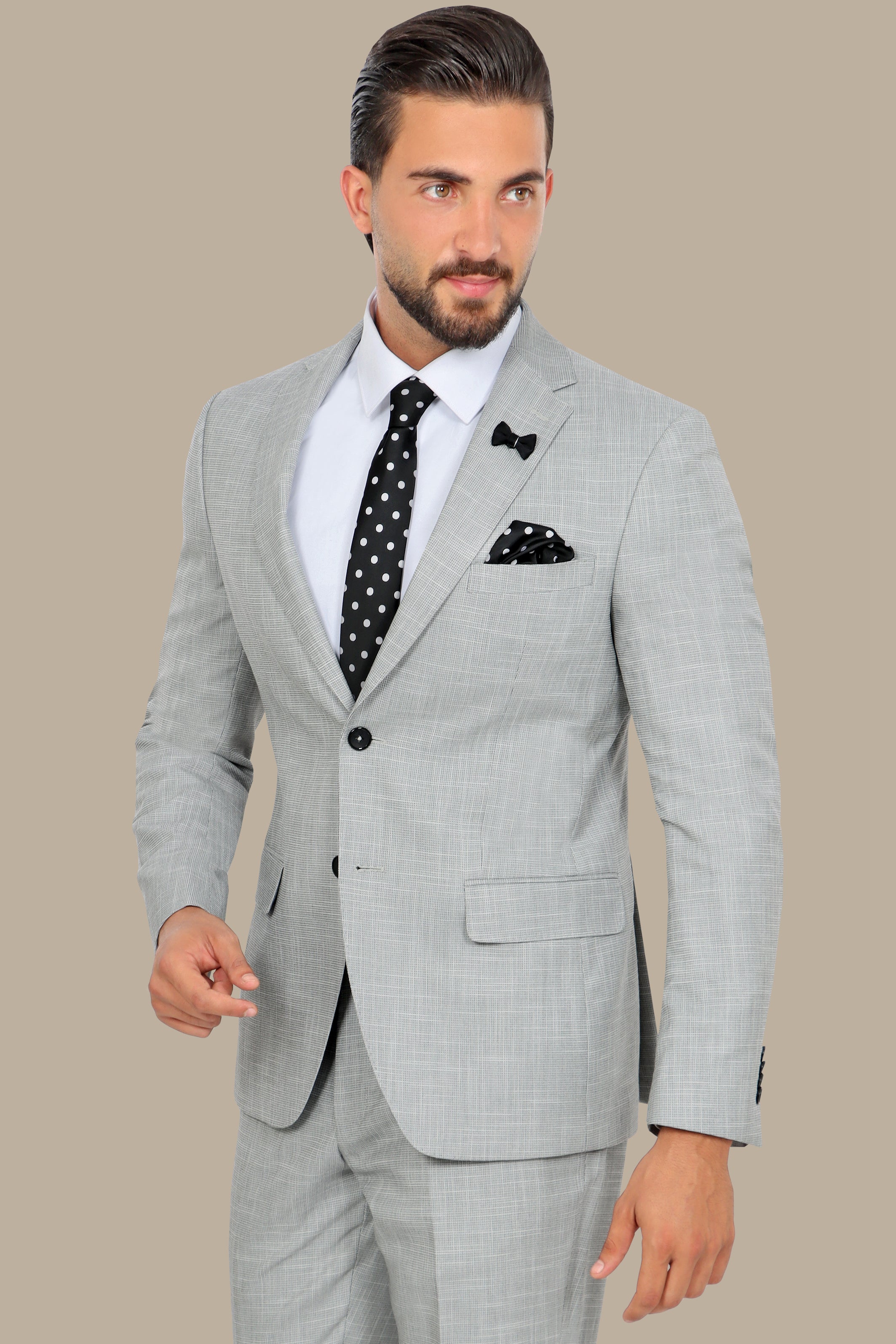 Light Gray Fila Fil Suit with Notch Lapel - 2 Piece