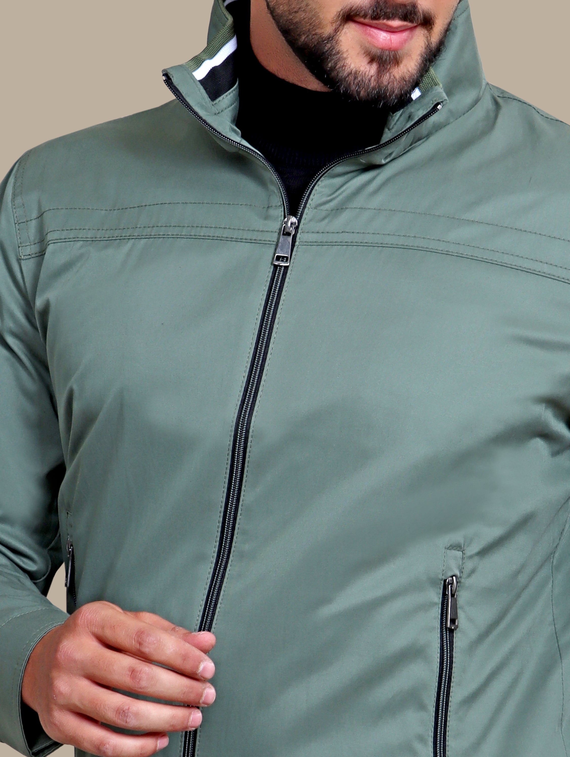 Jacket Blouson Plain Pipping | Olive