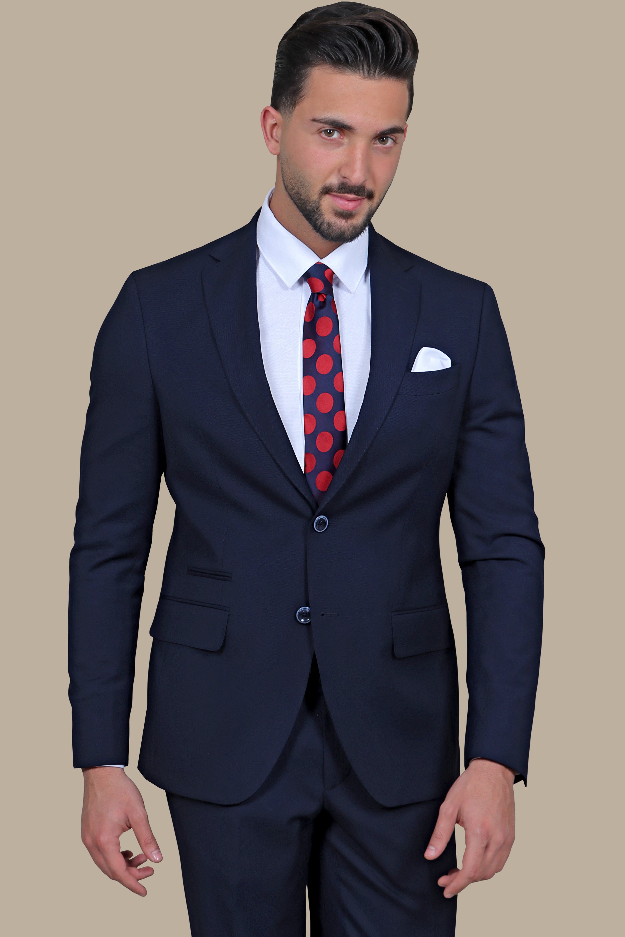 Navy Piqué Notch Lapel Suit - Classic Elegance