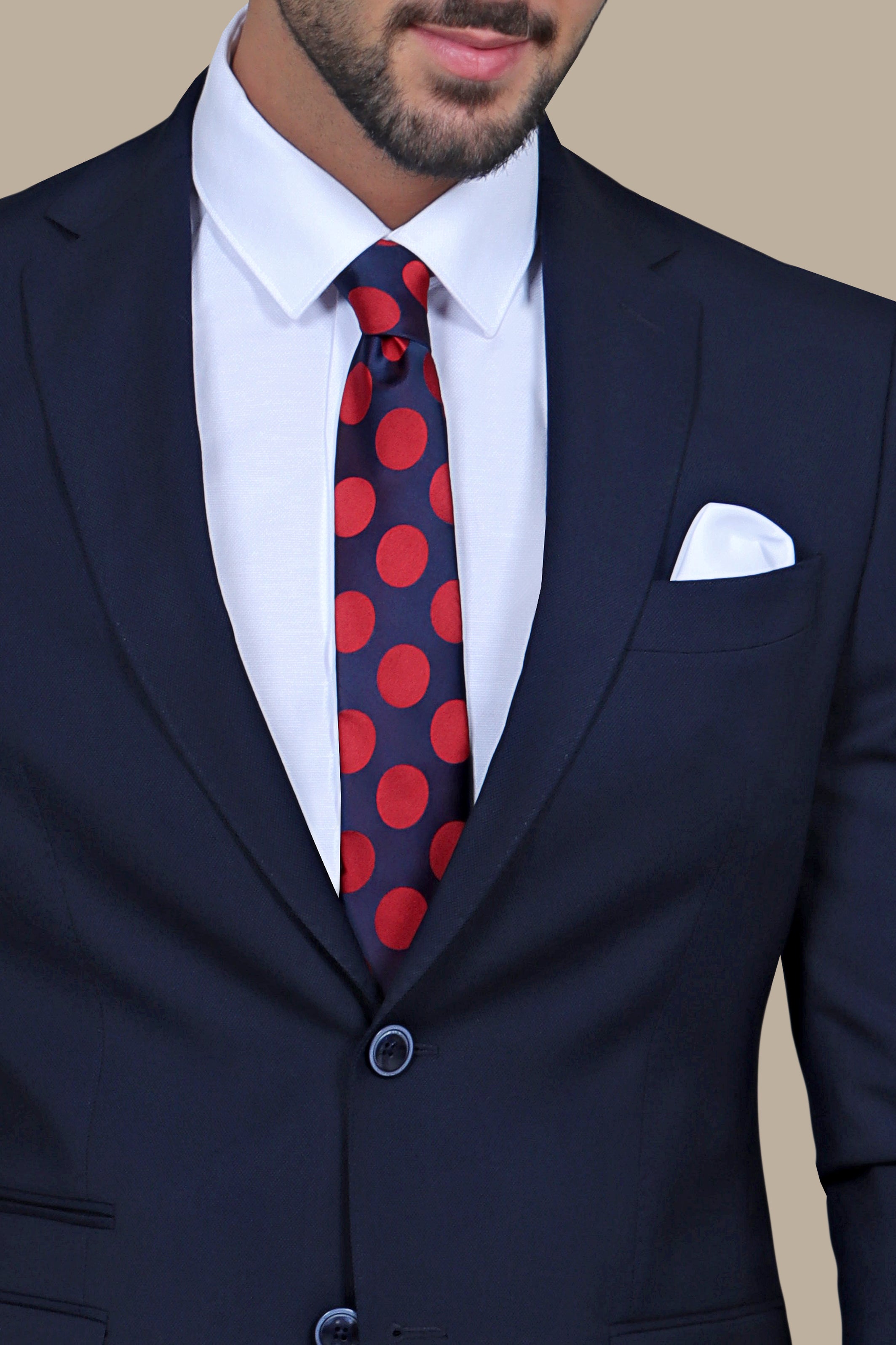 Navy Piqué Notch Lapel Suit - Classic Elegance