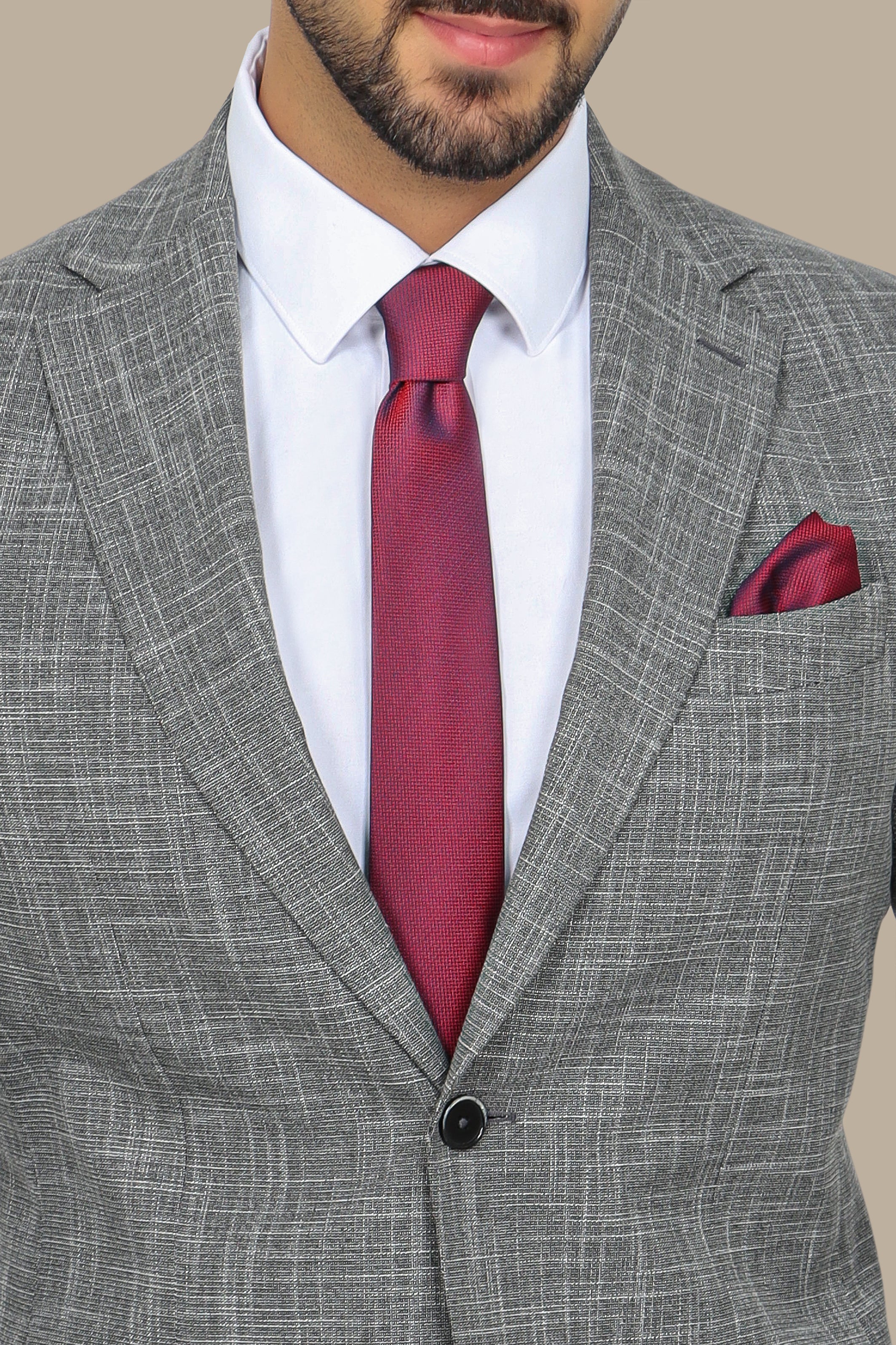 Grey Slim Fit Suit with Down Notch Patch Pockets