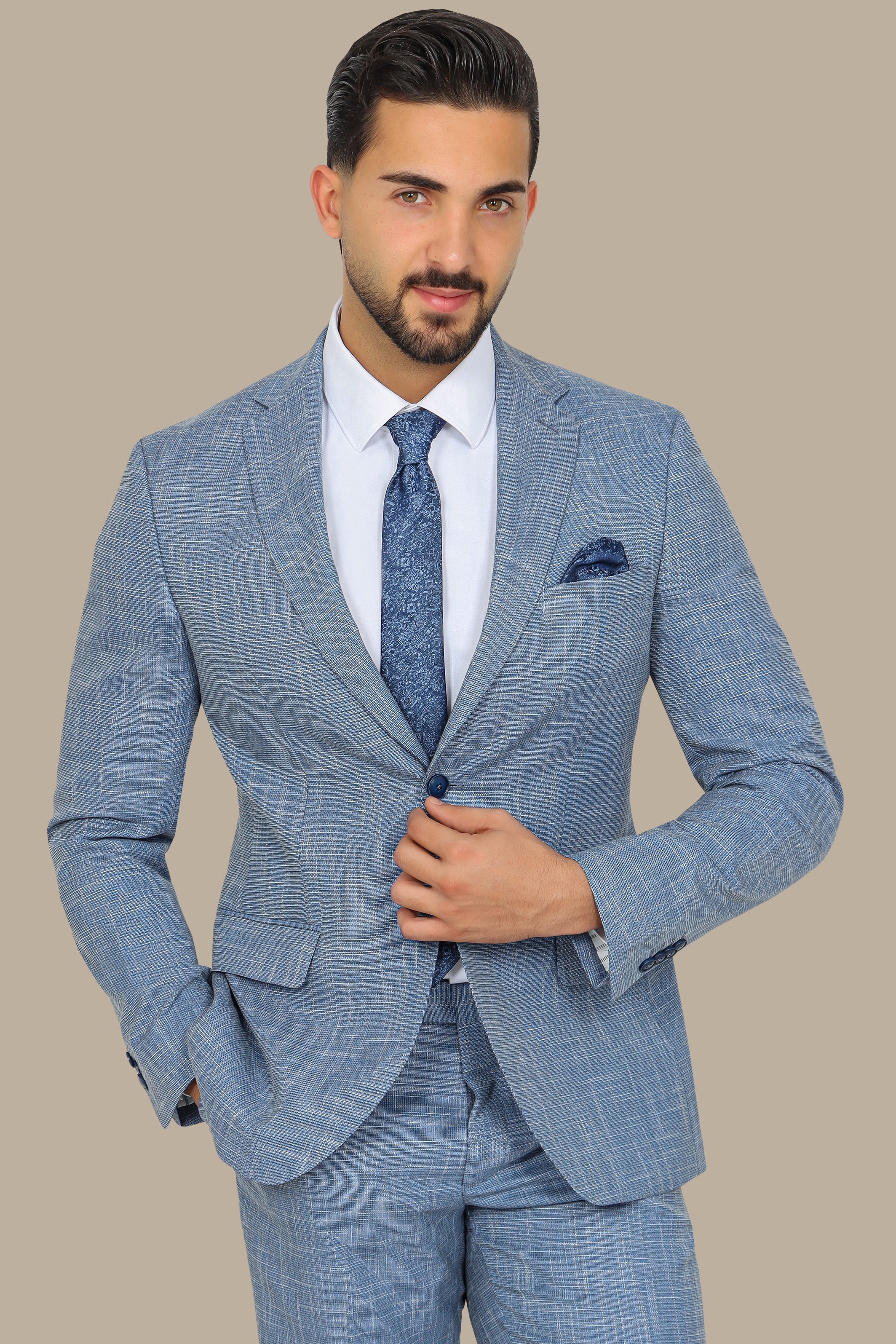 Blue 2-Piece Suit with Fila Fil Notch Lapel