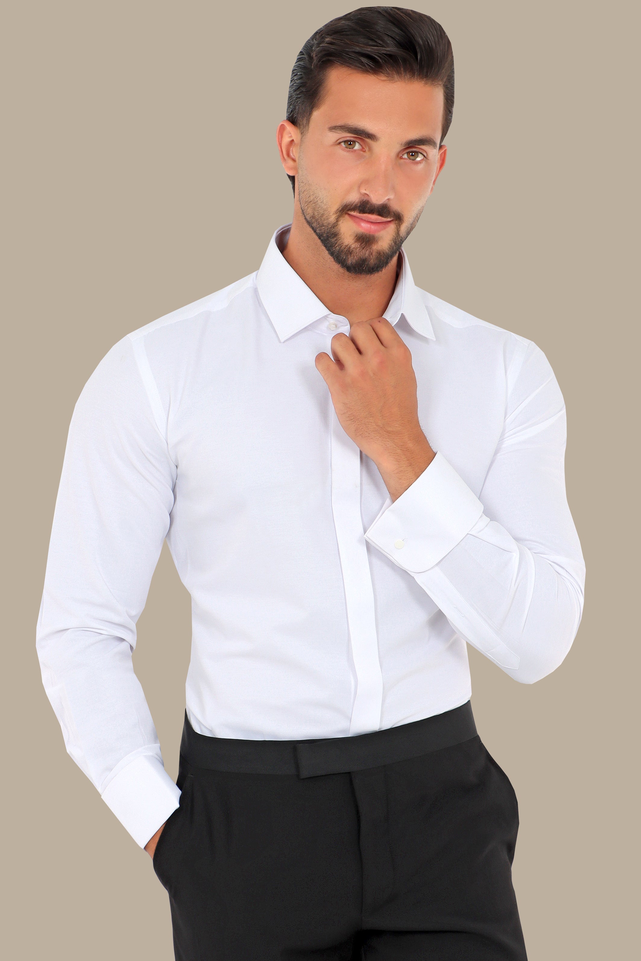 White Shirt with Hidden Button Cuffs