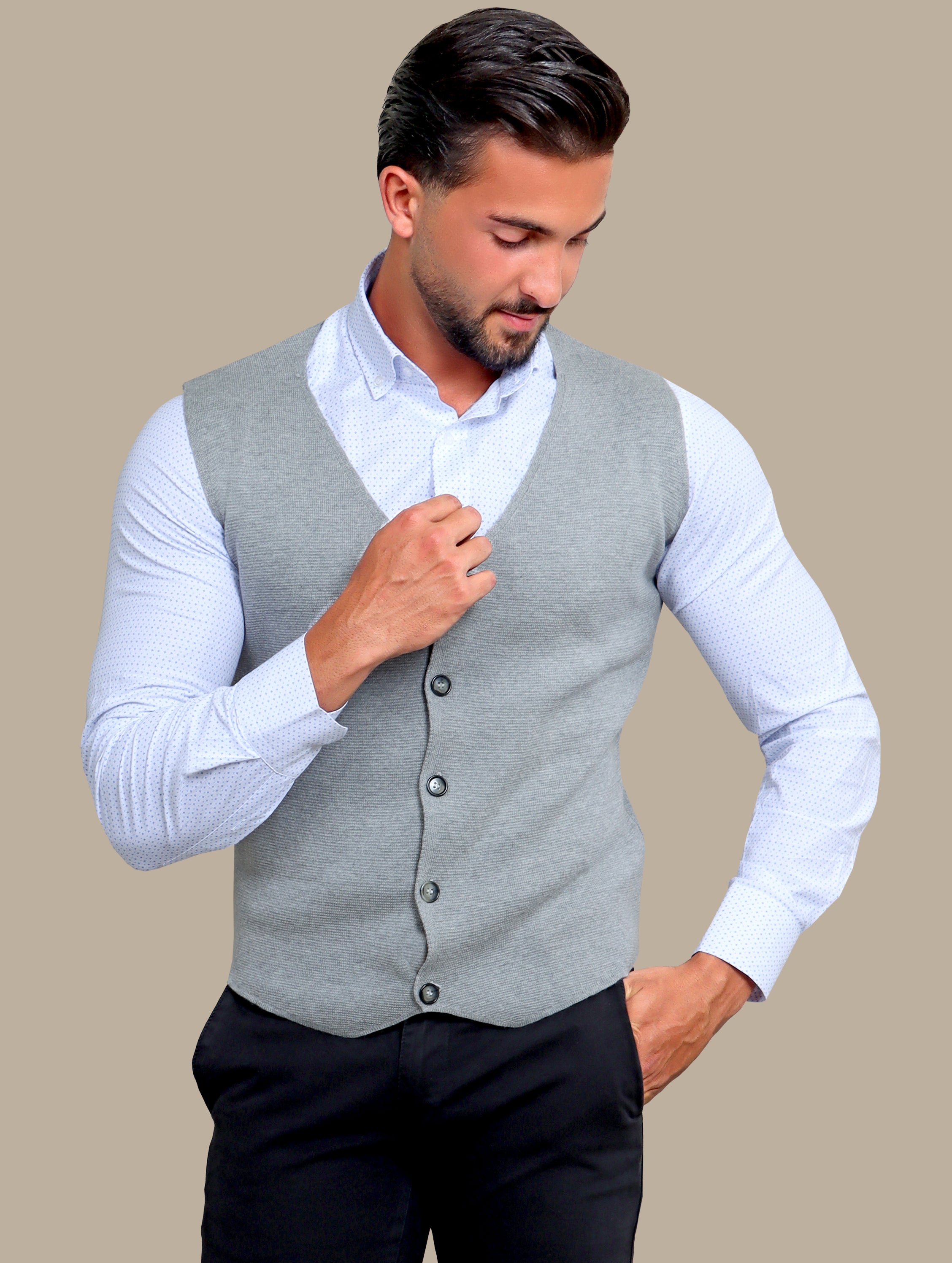 Vest Cotton Casual 5 Buttons | Light Gray