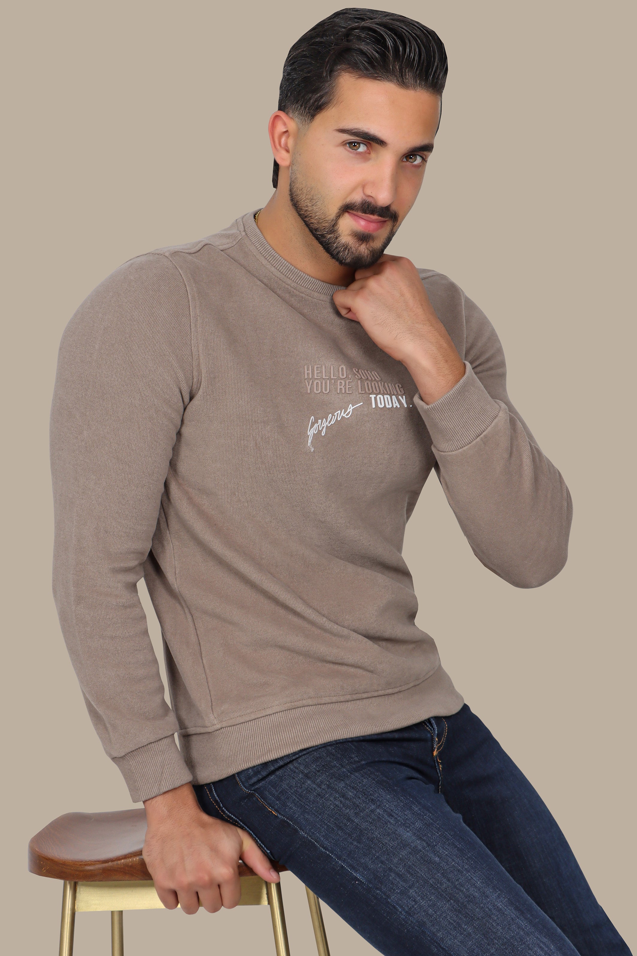 Urban Vibes: Beige Round Neck Sweatshirt with SOHO Print