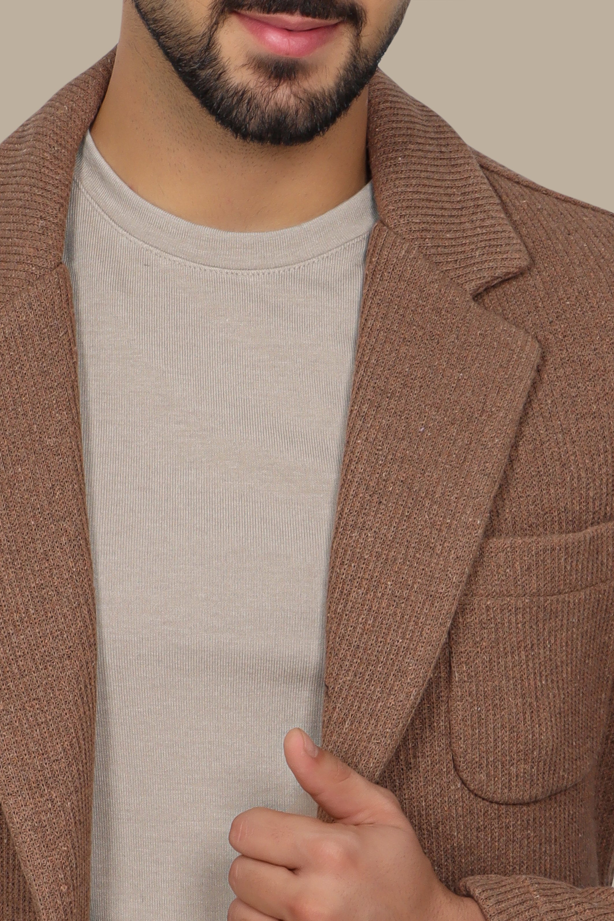 Brown Cotton Mercerized Blazer with Notch Lapel