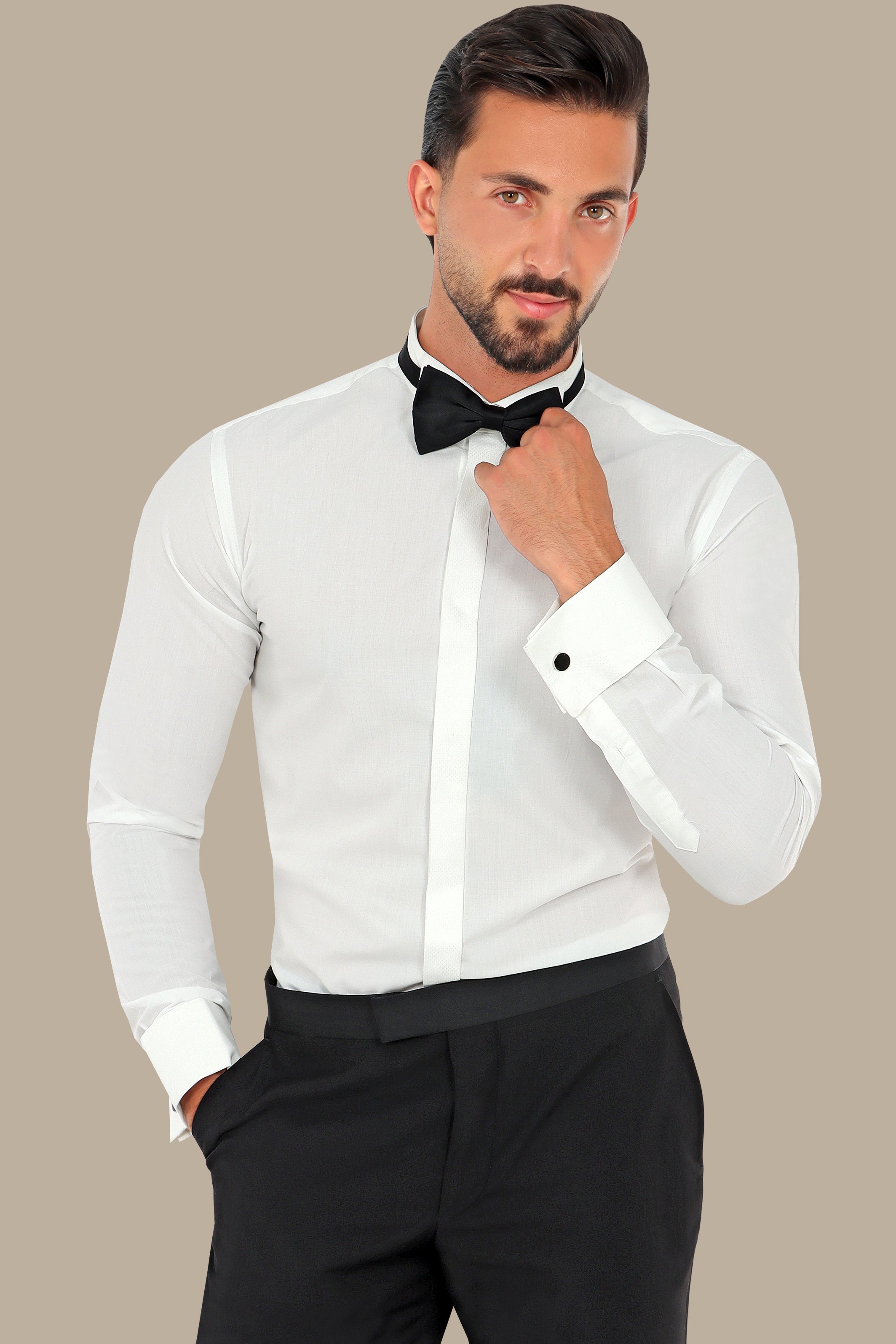 White Tuxedo Shirt with Dots