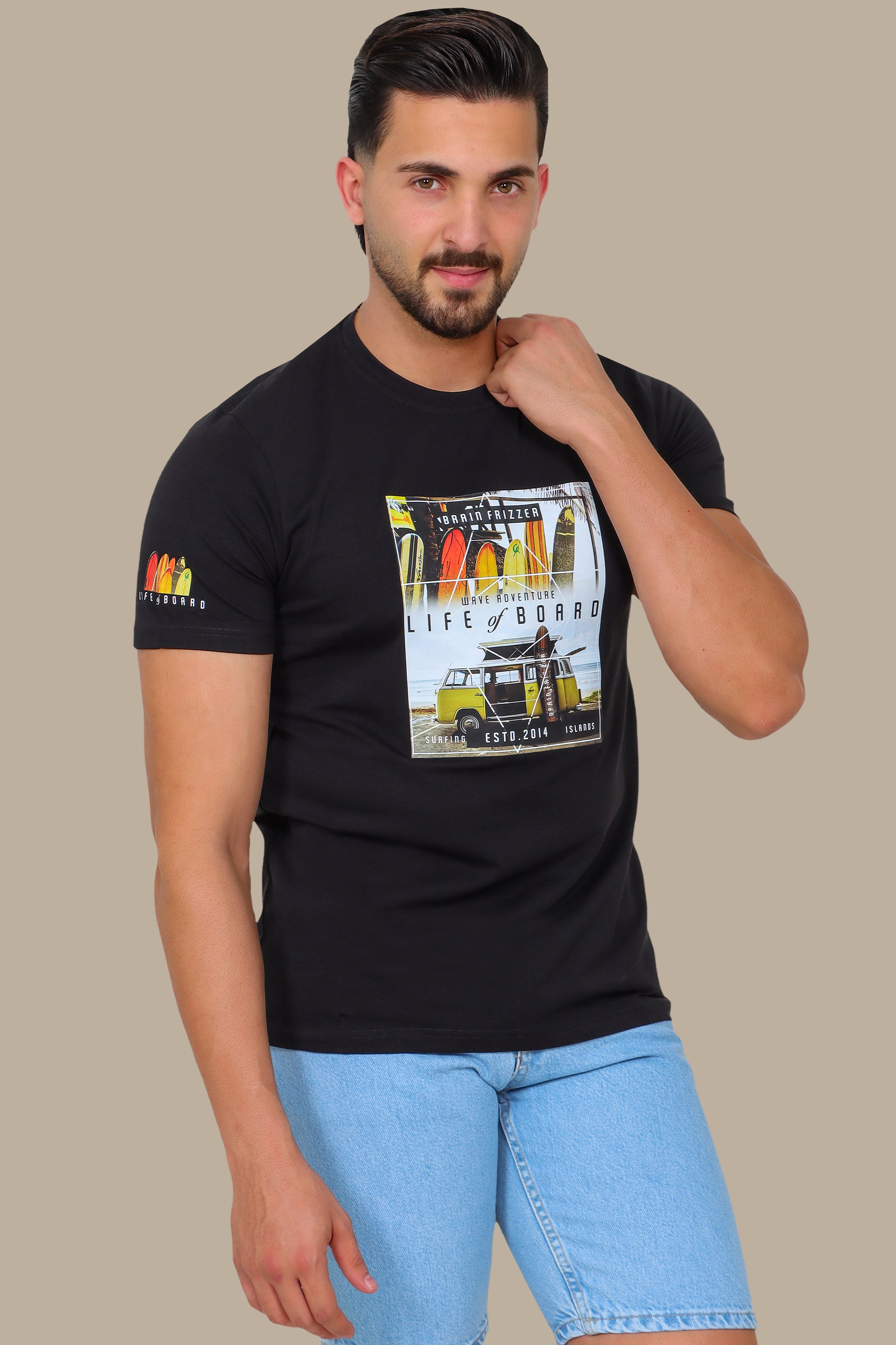 T-Shirt with Life of Board Print and Surf Van Graphic