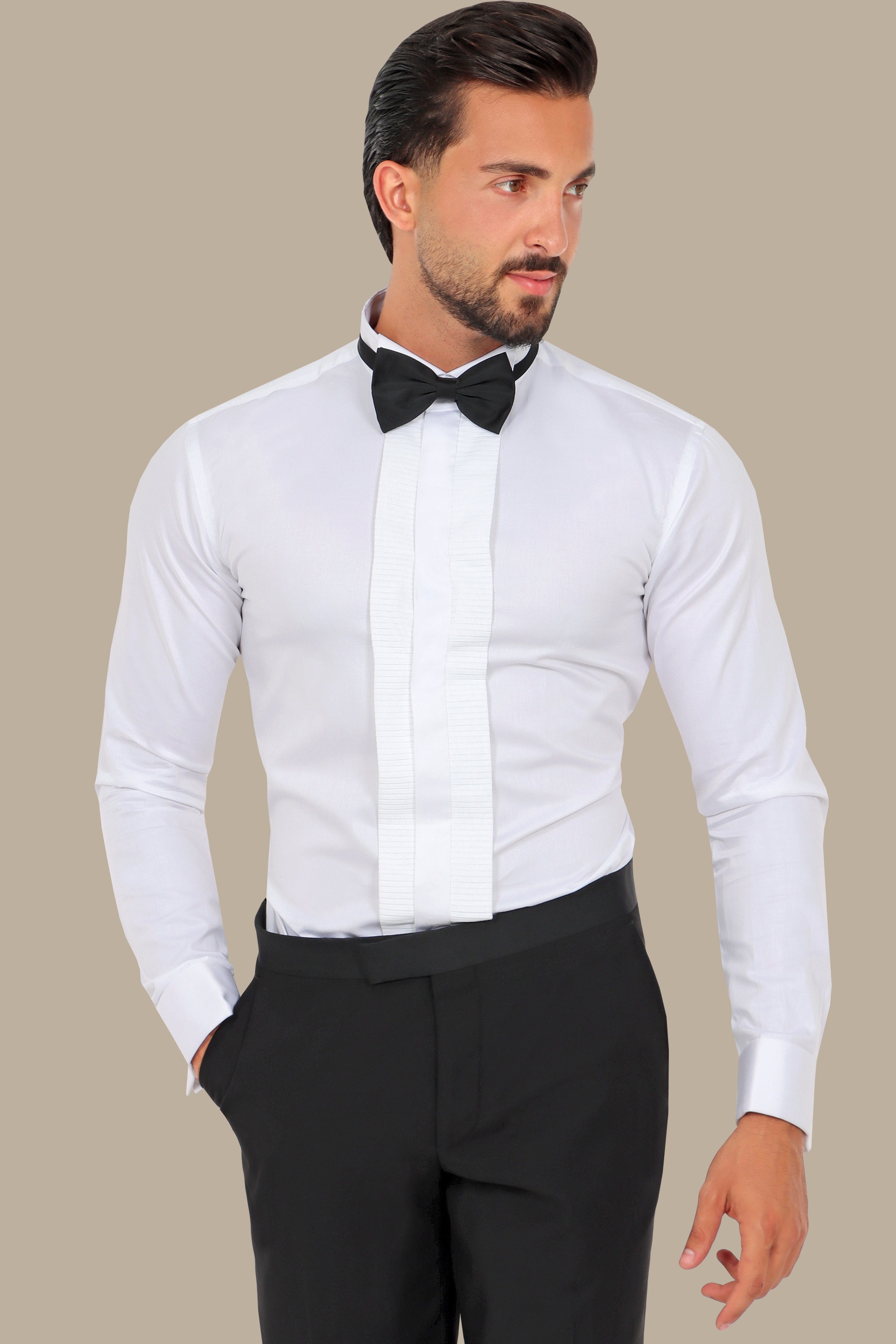 White Pleated Tuxedo Shirt