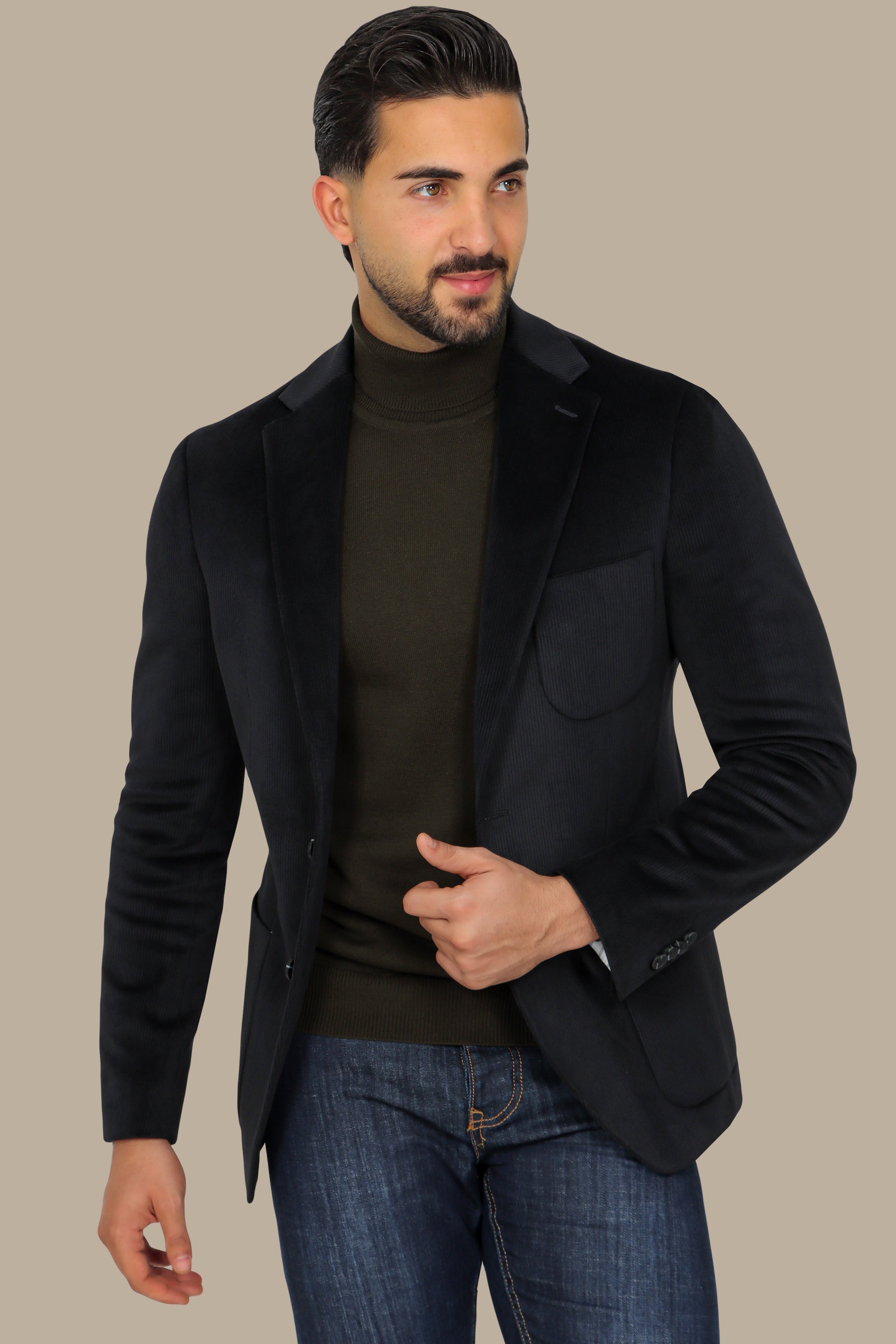 Black Corduroy Blazer with Patch Pockets