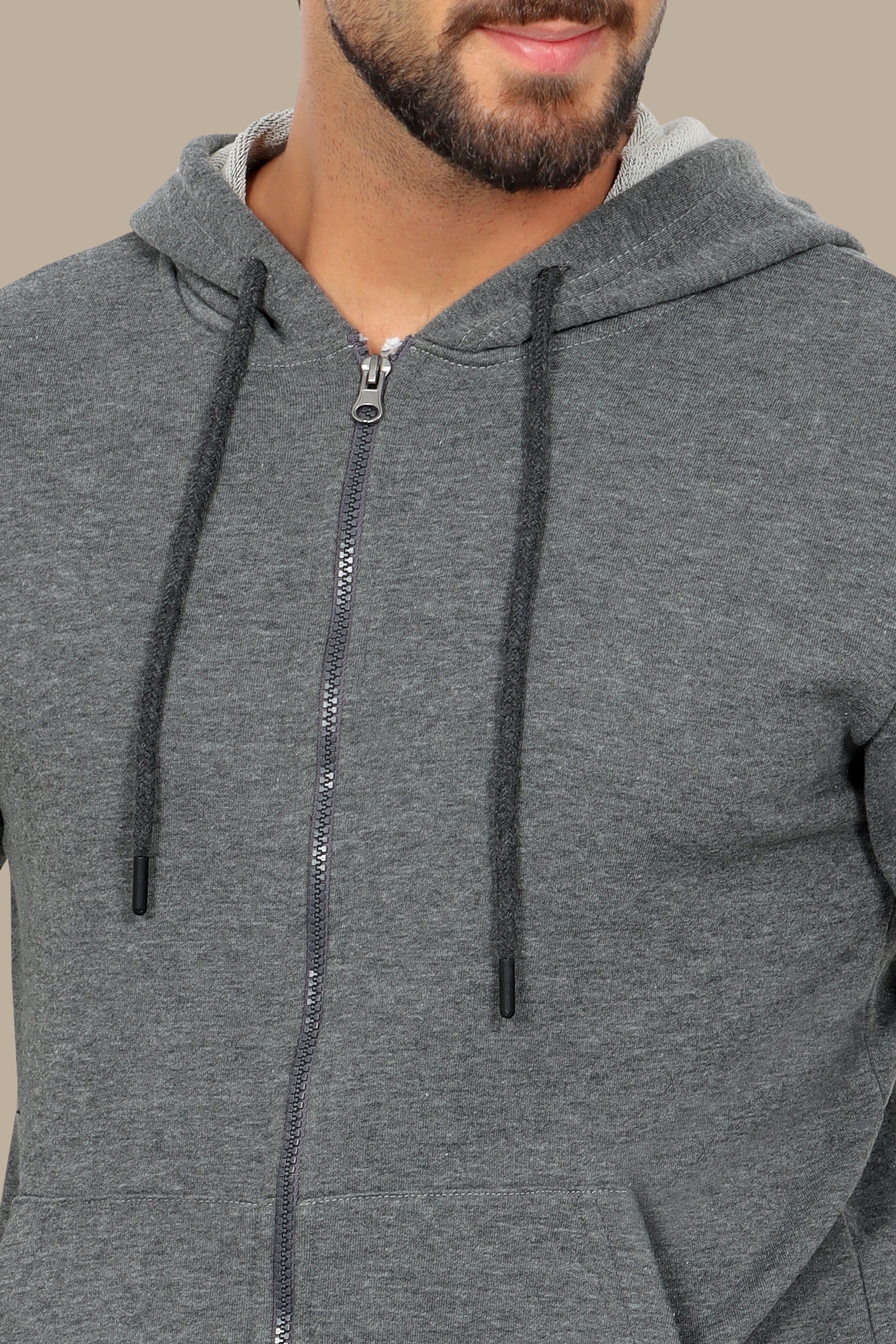 Urban Chic: Dark Grey Plain Basic Hoody Sweatshirt