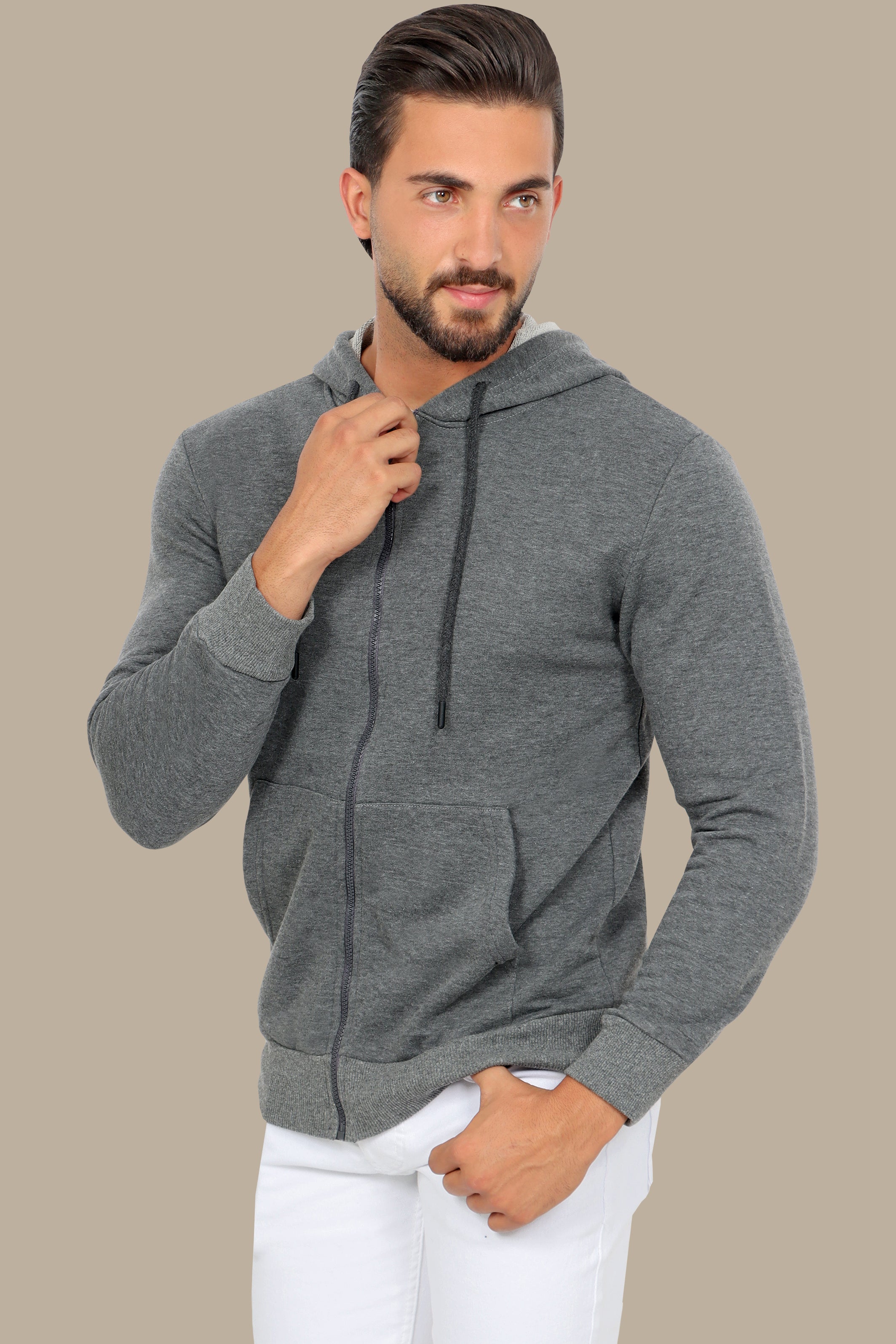 Urban Chic: Dark Grey Plain Basic Hoody Sweatshirt