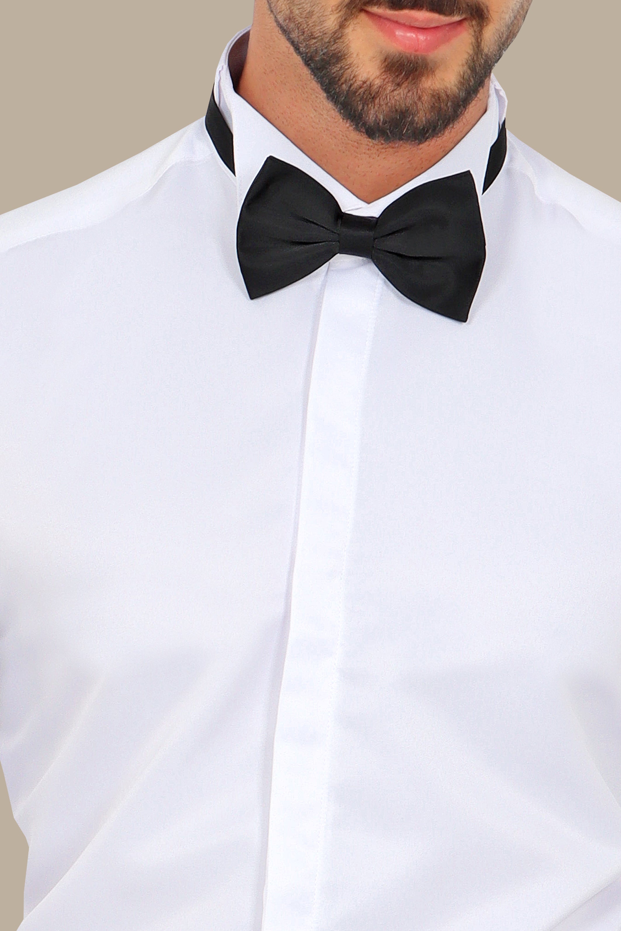 Elegant Whispers: White Tuxedo Shirt with Hidden Buttons