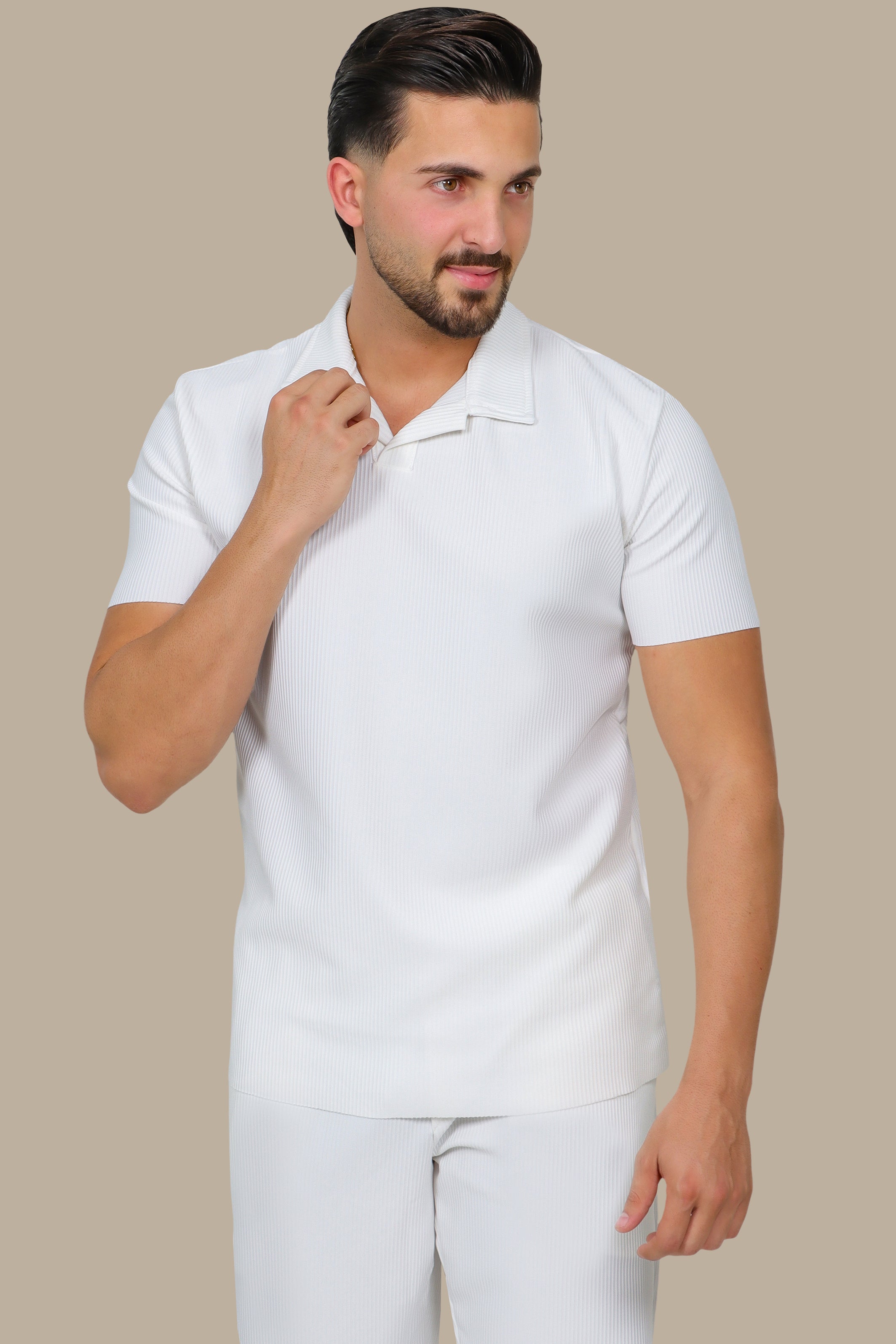 White Ribbed Lycra Polo Shirt