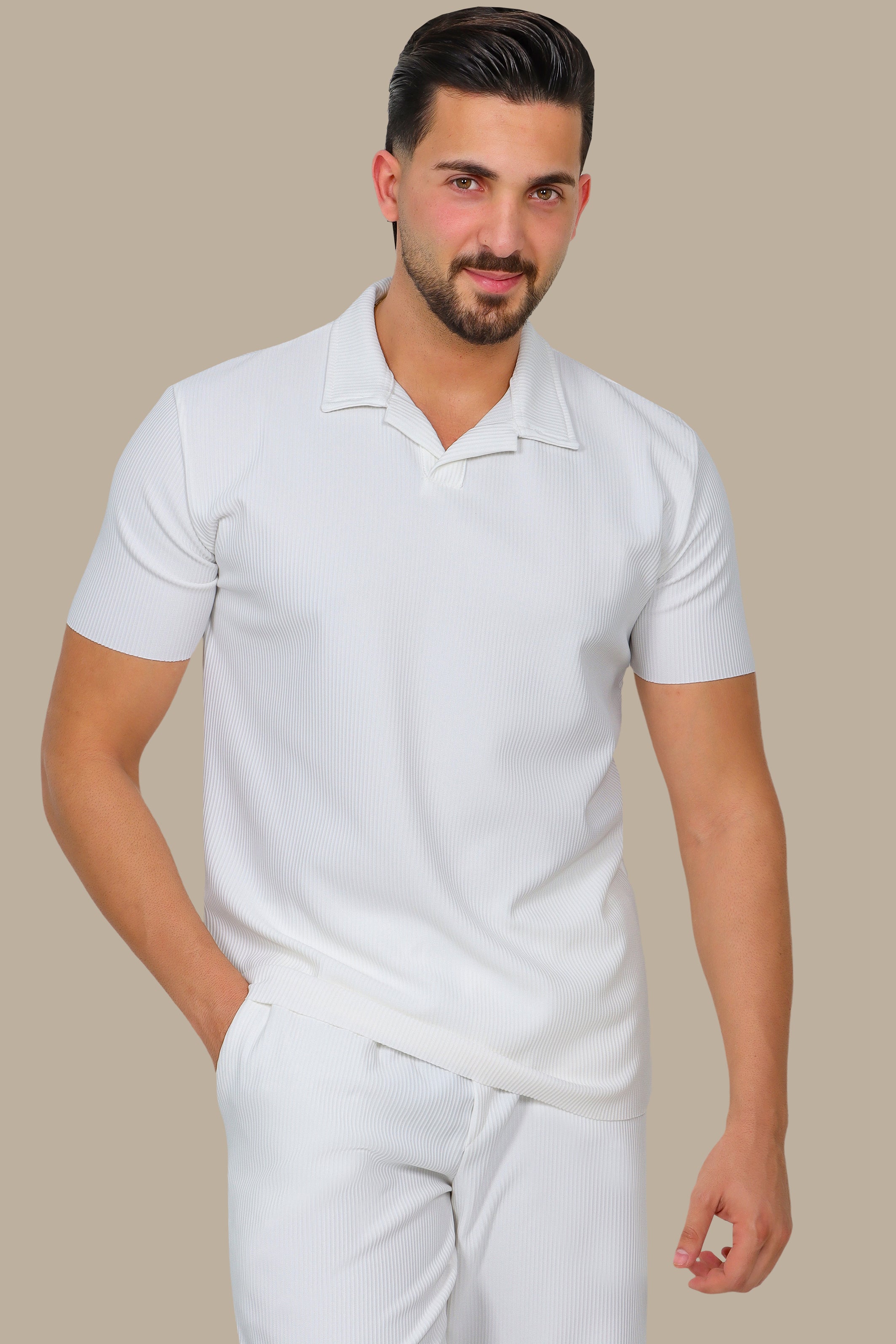 White Ribbed Lycra Polo Shirt