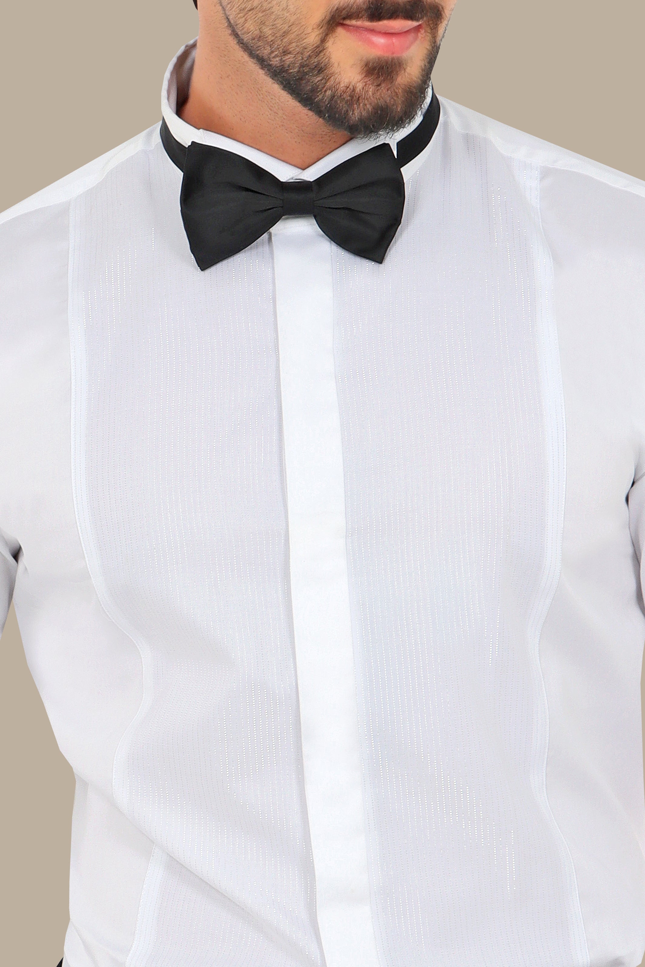 White Tuxedo Shirt with Silver Stripes