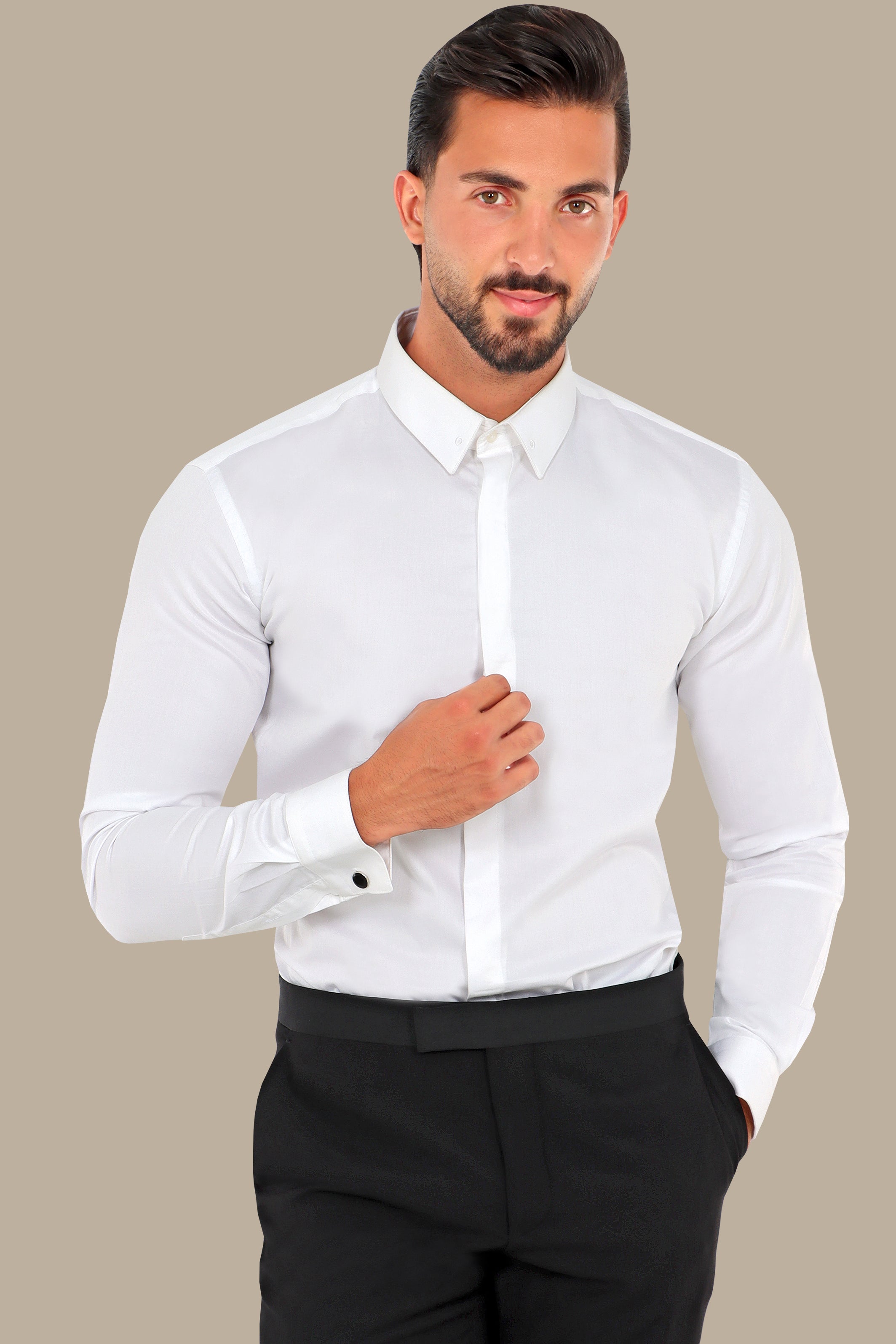 White Shirt with Metal Pin Collar