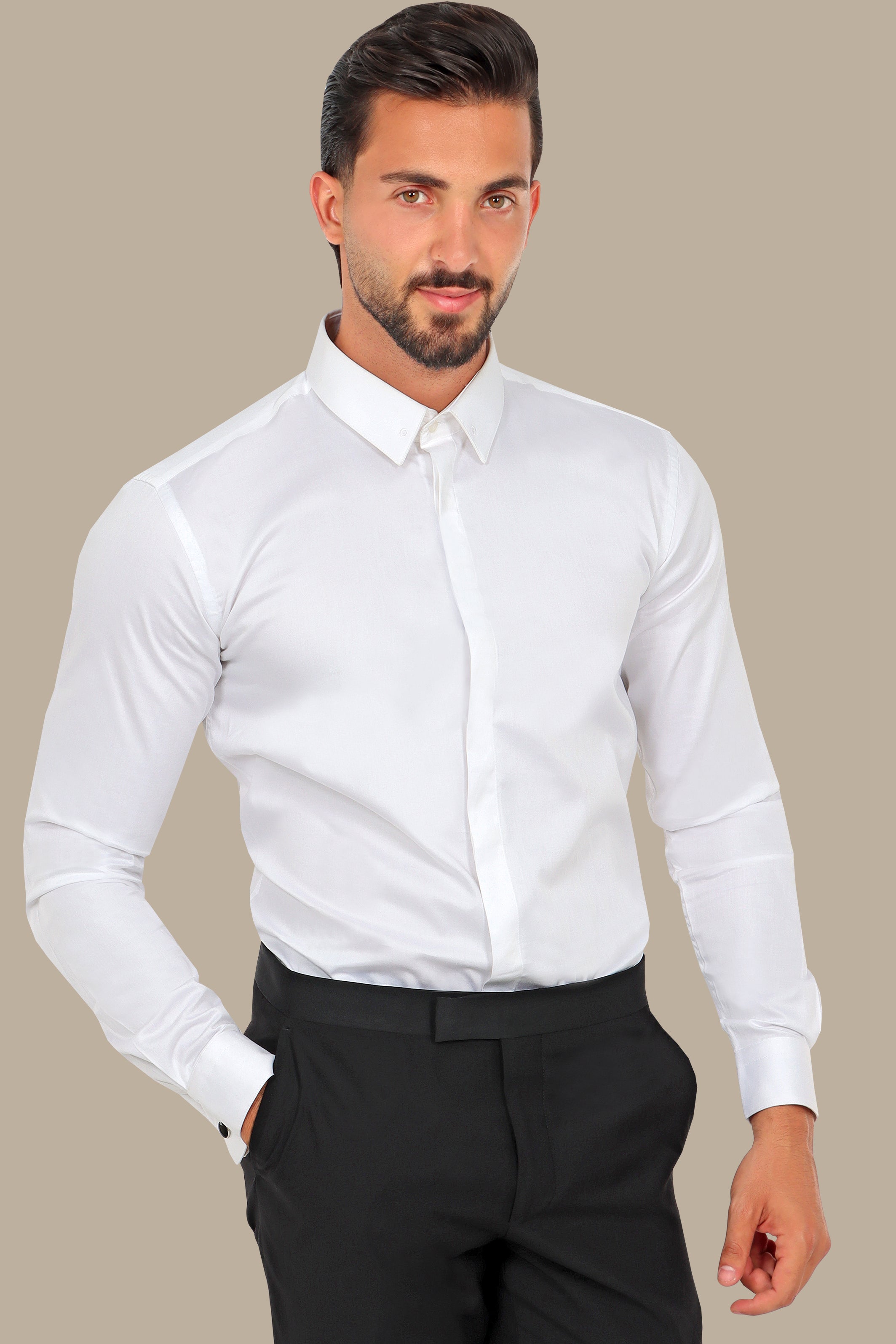 White Shirt with Metal Pin Collar