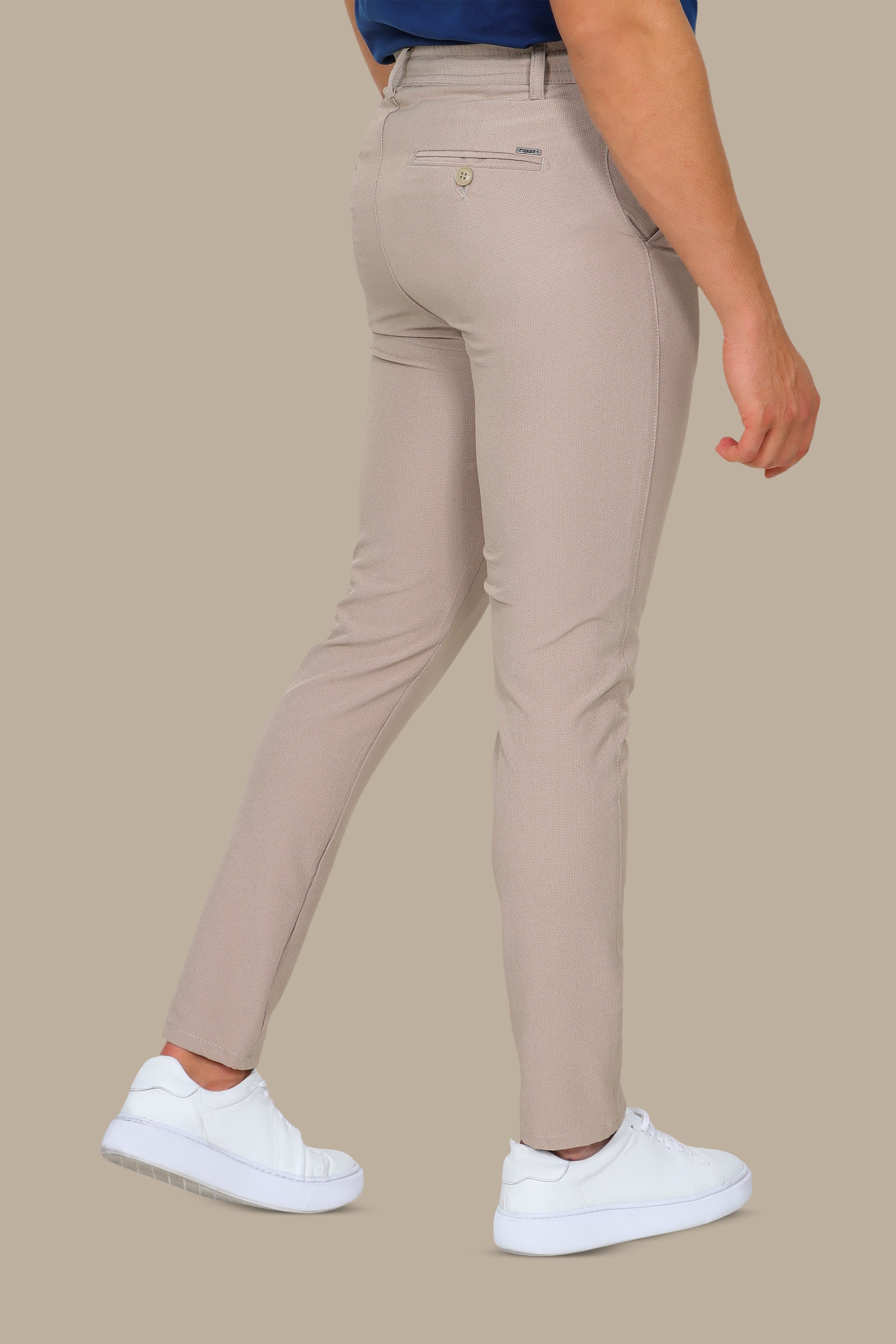 Effortless Style: Elastic Waist Slim Fit Trousers in Beige