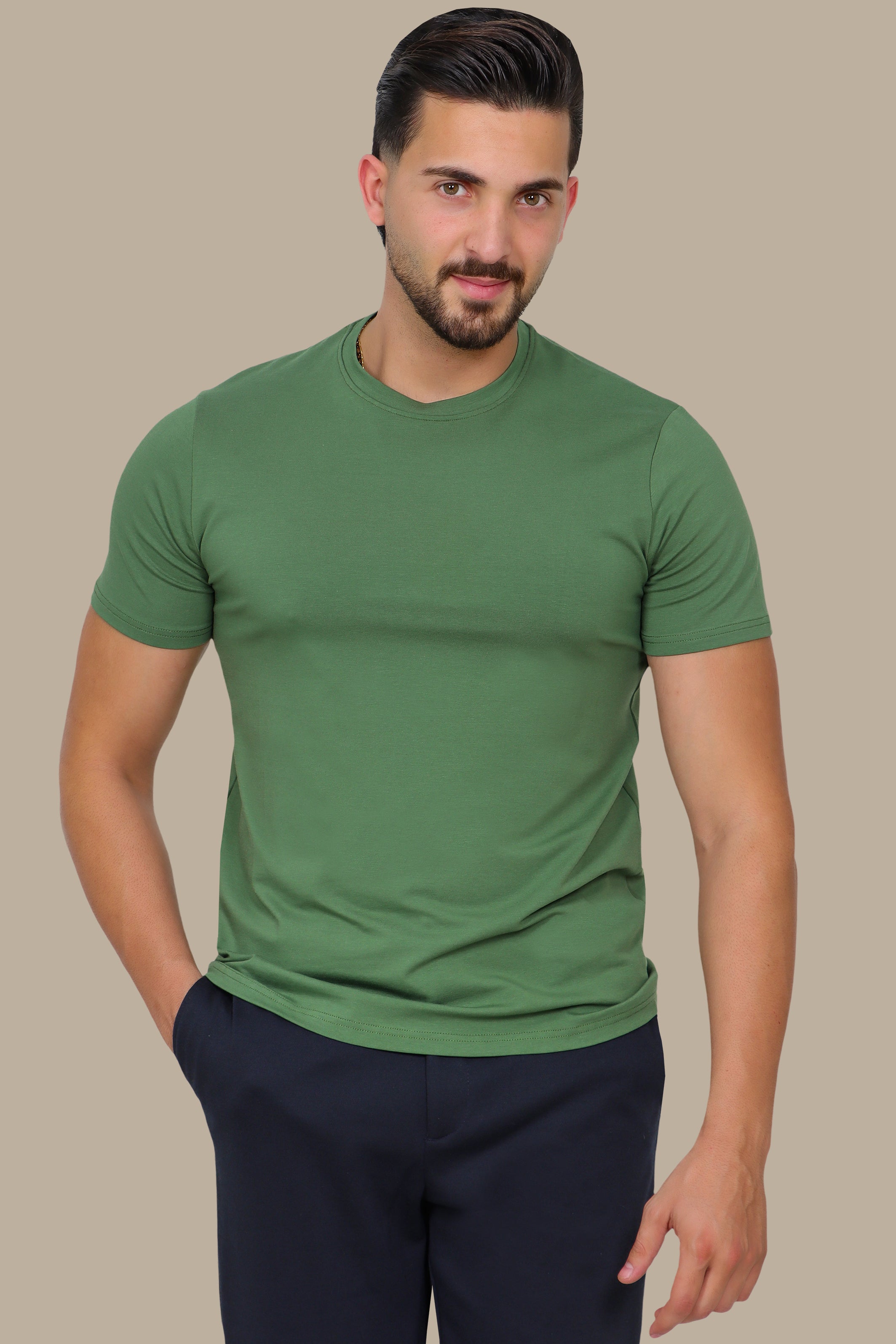 Green Basic Round Neck T-Shirt