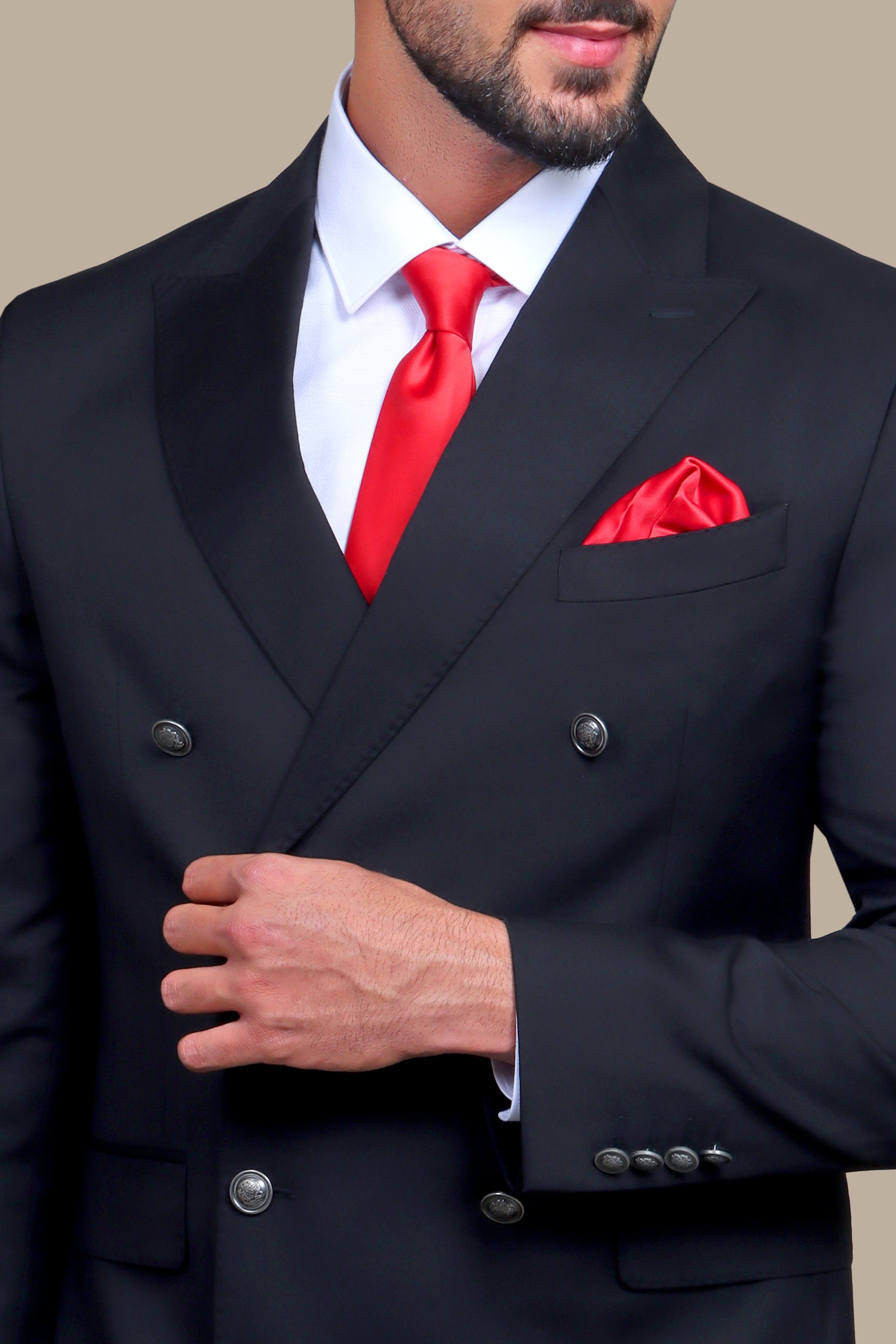 Black Double-Breasted Suit with Metal Buttons – 3-Piece Set