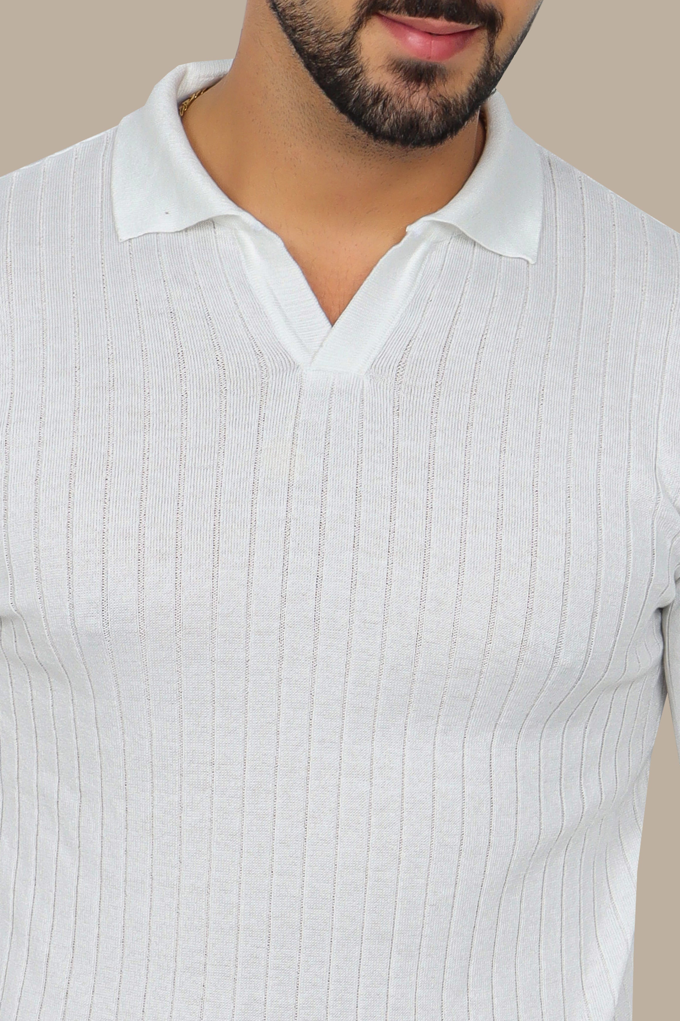 White Polo with Vertical Lines