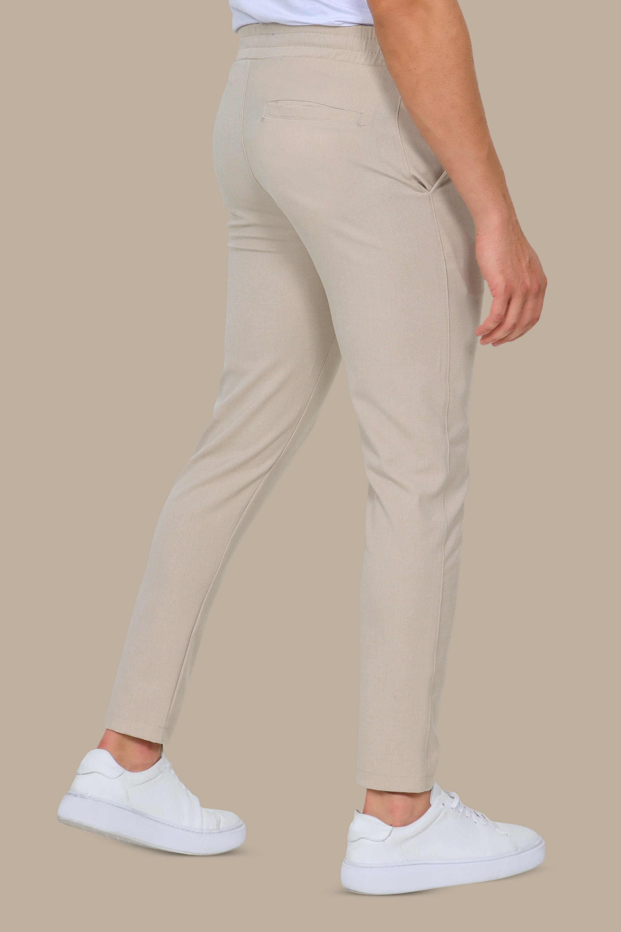 Beige Regular-Cut Fashion Trousers with Lycra