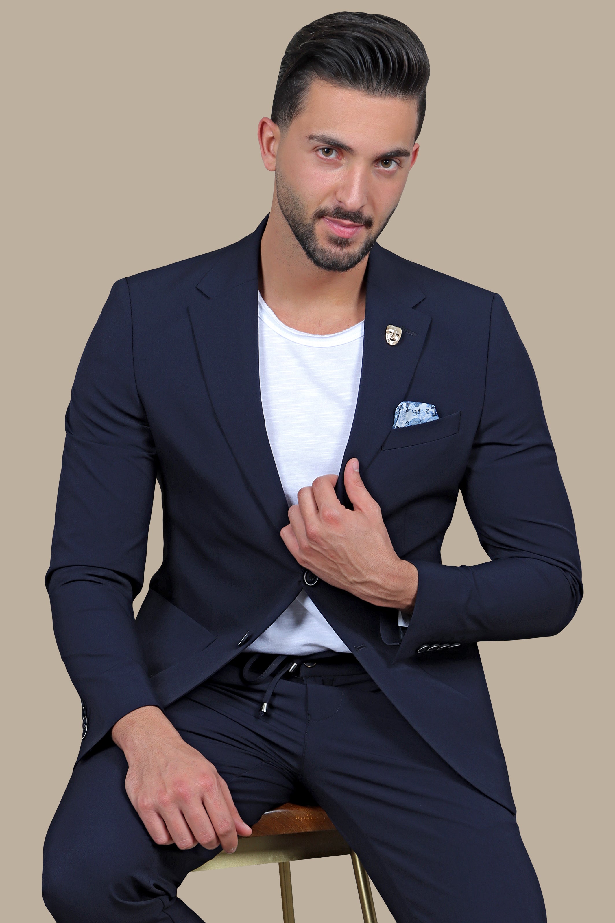 Navy Plain Patch Pocket Travel Suit