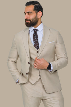 Beige Fila-Fil 3-Piece Suit with Patch Lapel