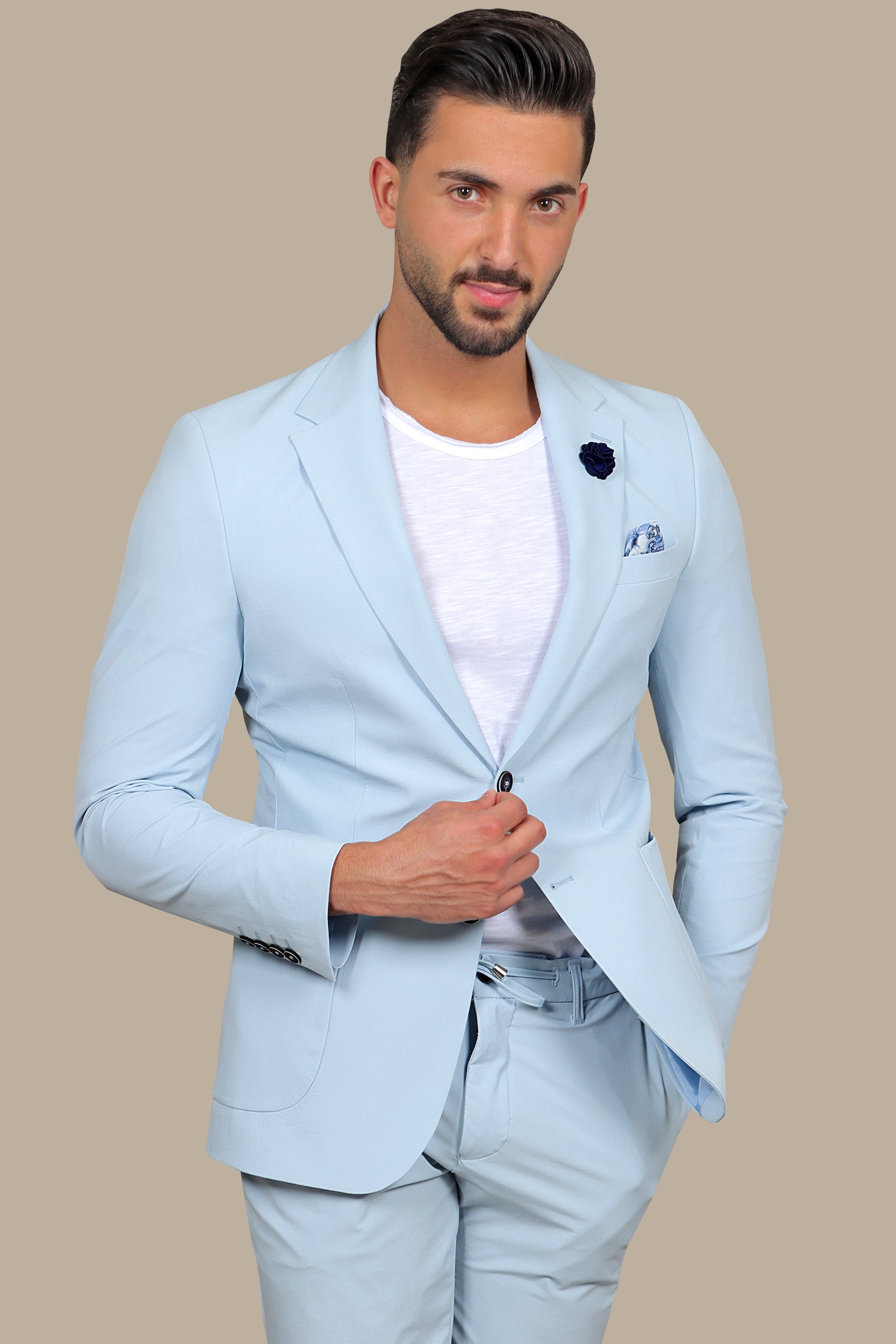 Light Blue Plain Patch Pocket Travel Suit