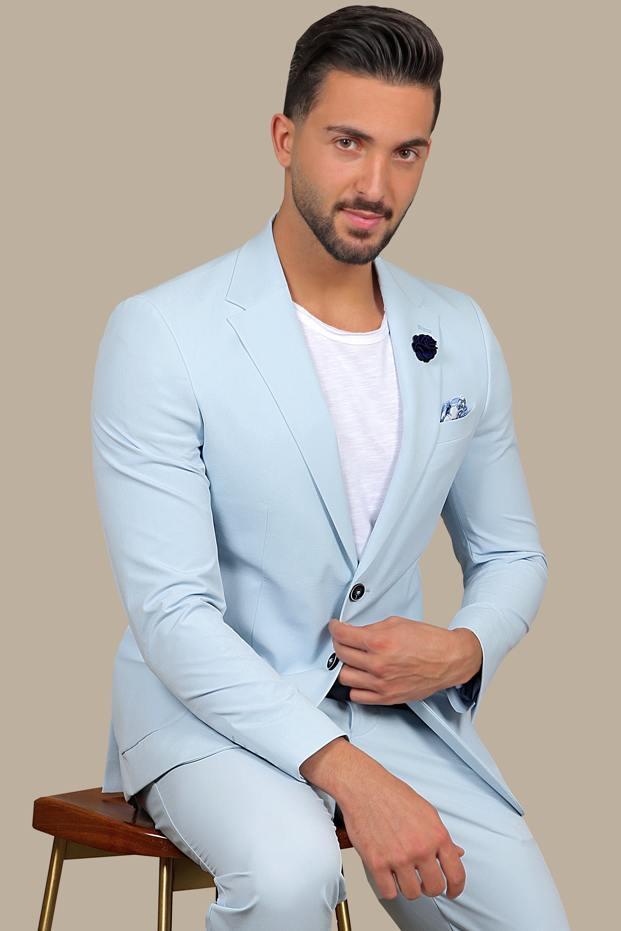 Light Blue Plain Patch Pocket Travel Suit