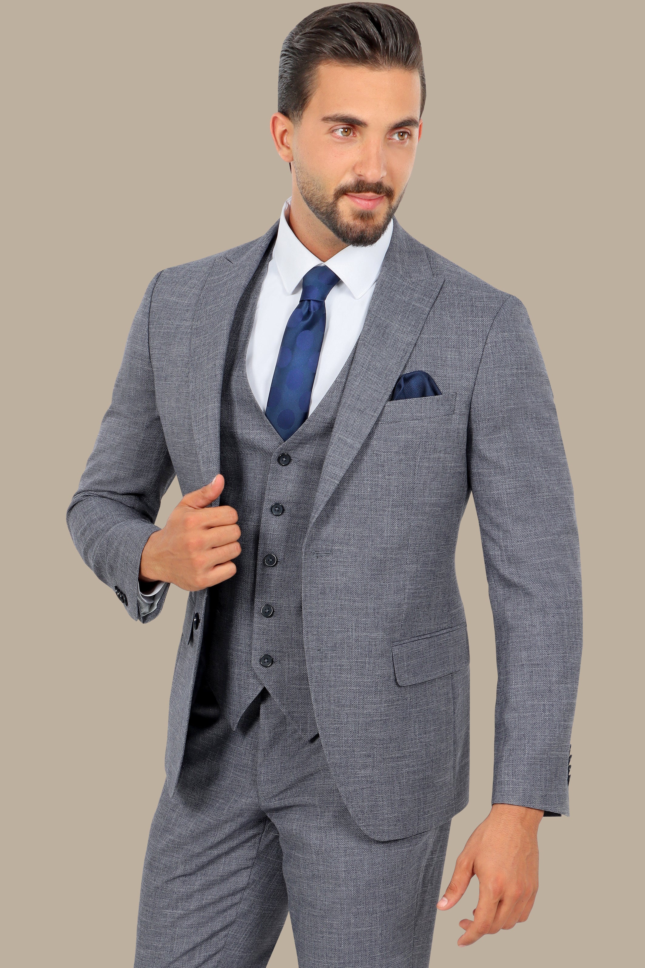 Navy Blue Structured Peak 3-Piece Suit