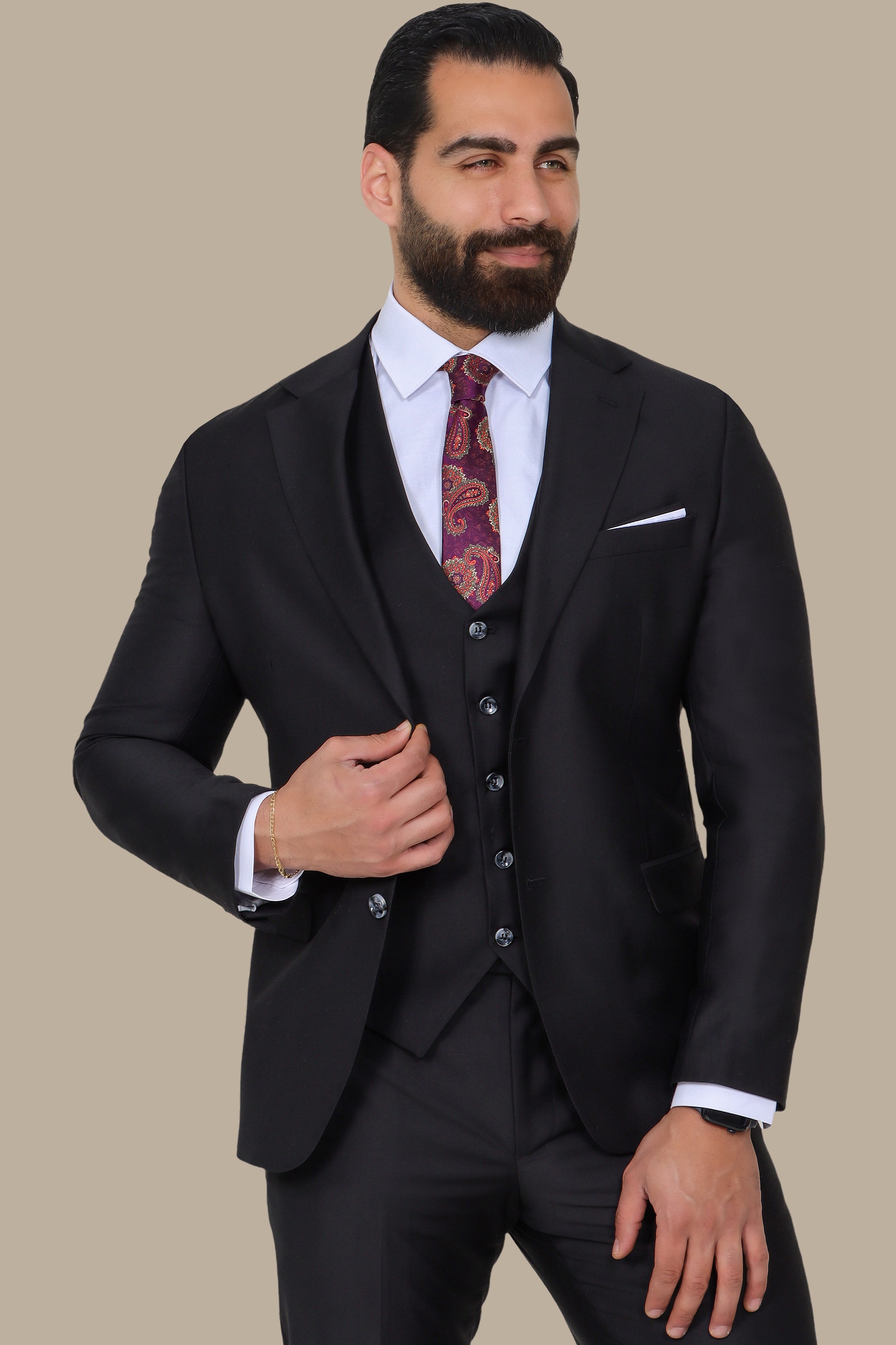 Black 3-Piece Classic Slim Fit Suit with Notch Lapel