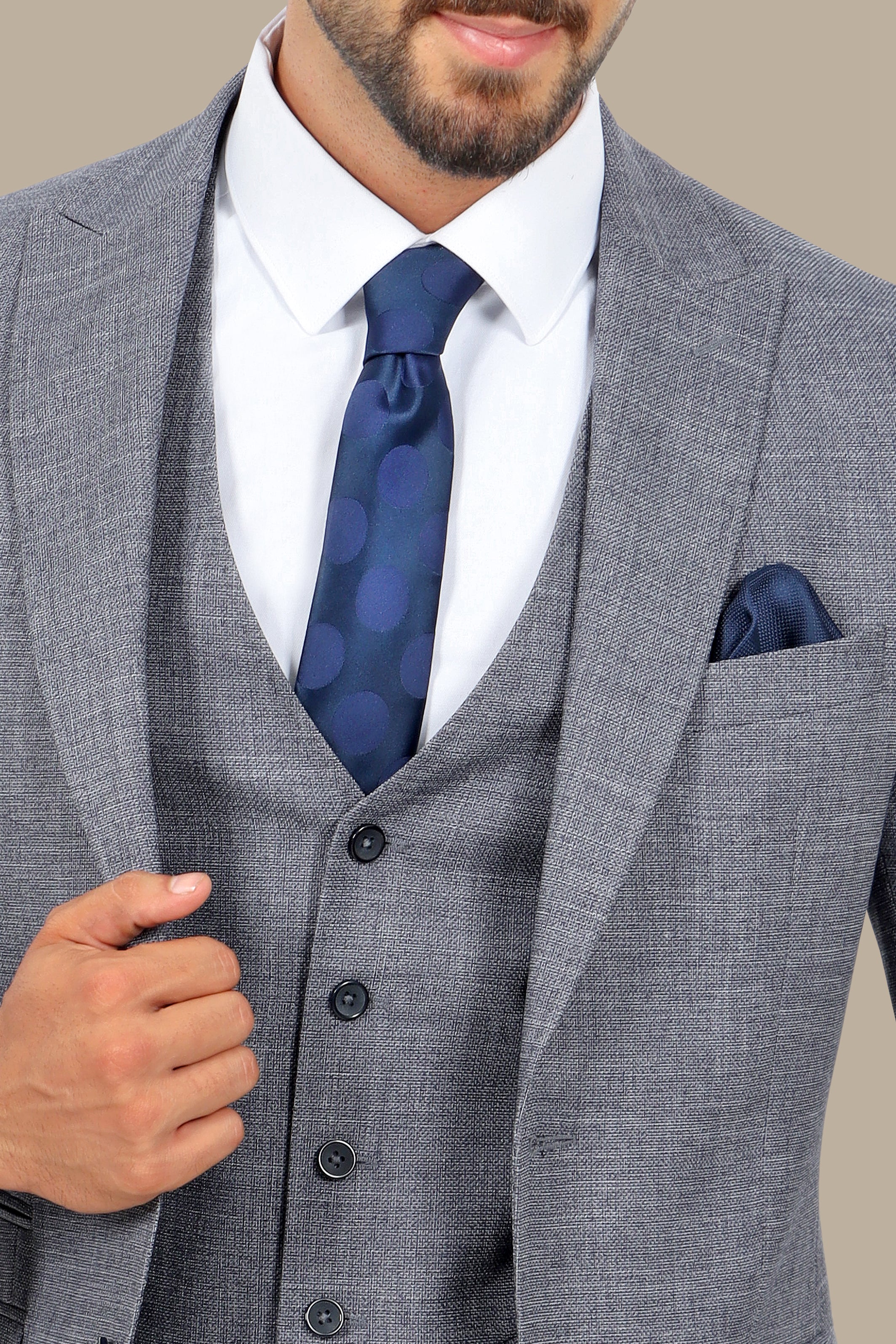 Navy Blue Structured Peak 3-Piece Suit