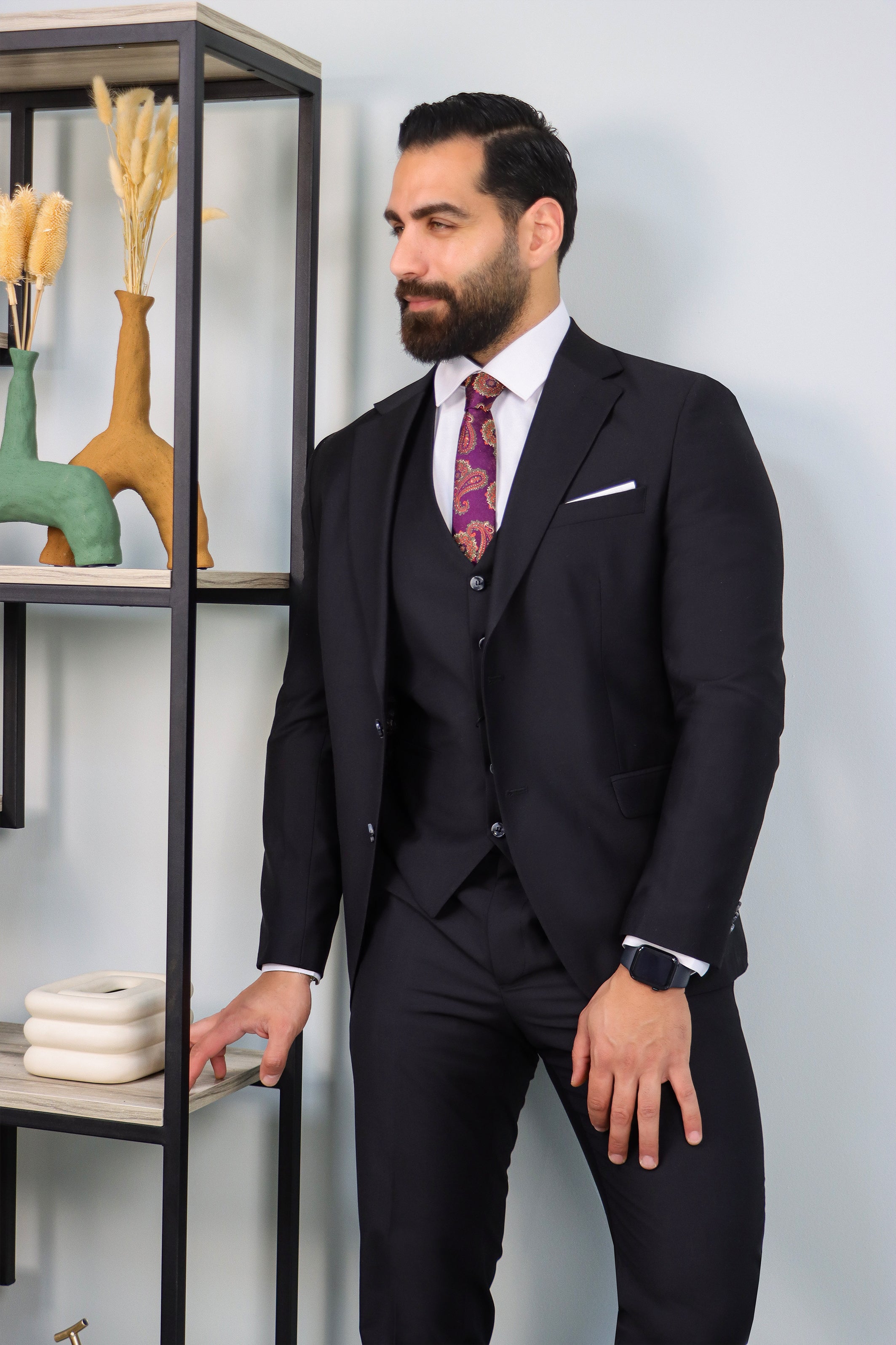 Black 3-Piece Classic Slim Fit Suit with Notch Lapel