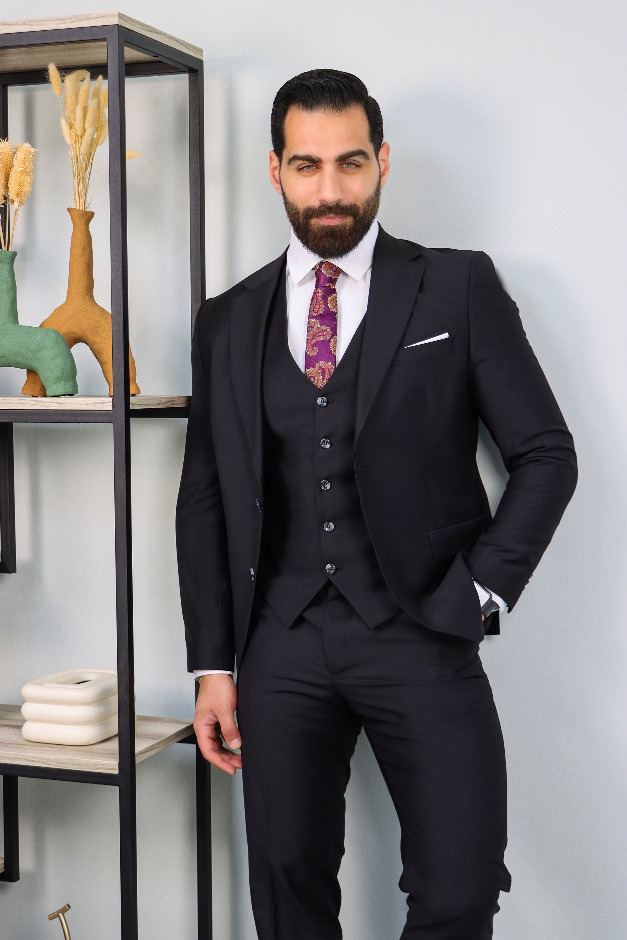 Black 3-Piece Classic Slim Fit Suit with Notch Lapel