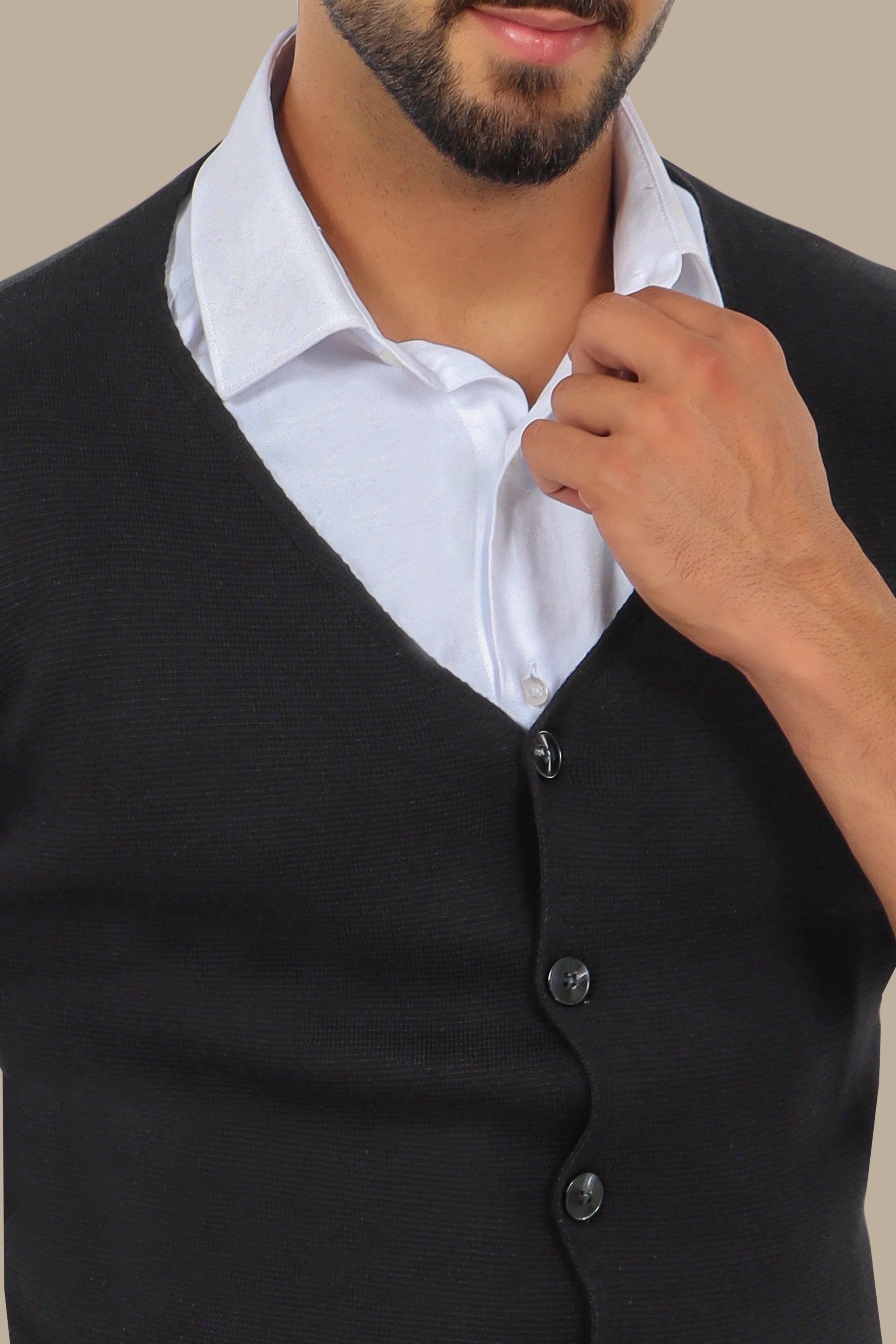 Black Cotton Casual Vest with 5 Buttons