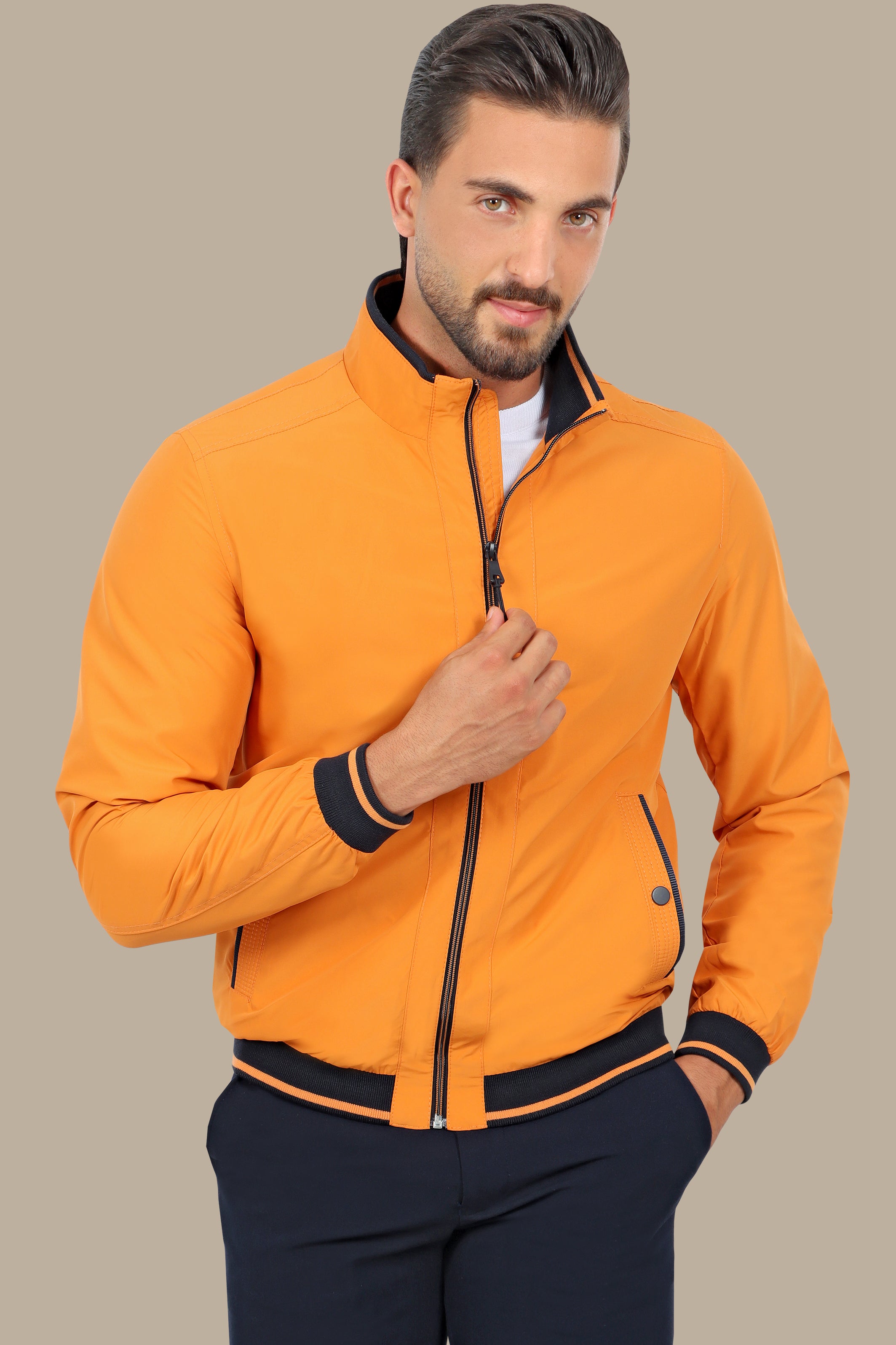 Vibrant Orange Piping Bliss: Your Must-Have Jacket Blouson