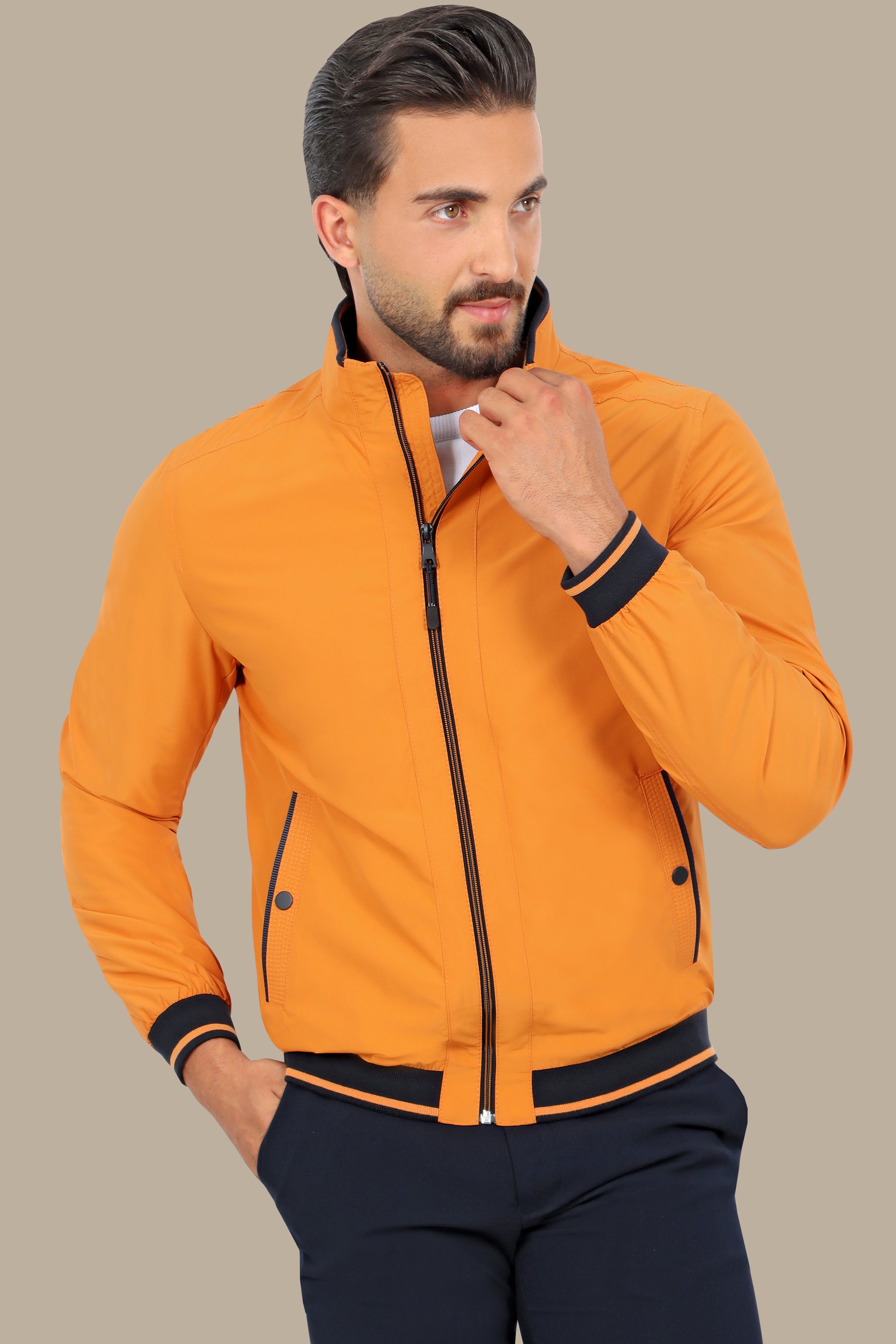 Vibrant Orange Piping Bliss: Your Must-Have Jacket Blouson