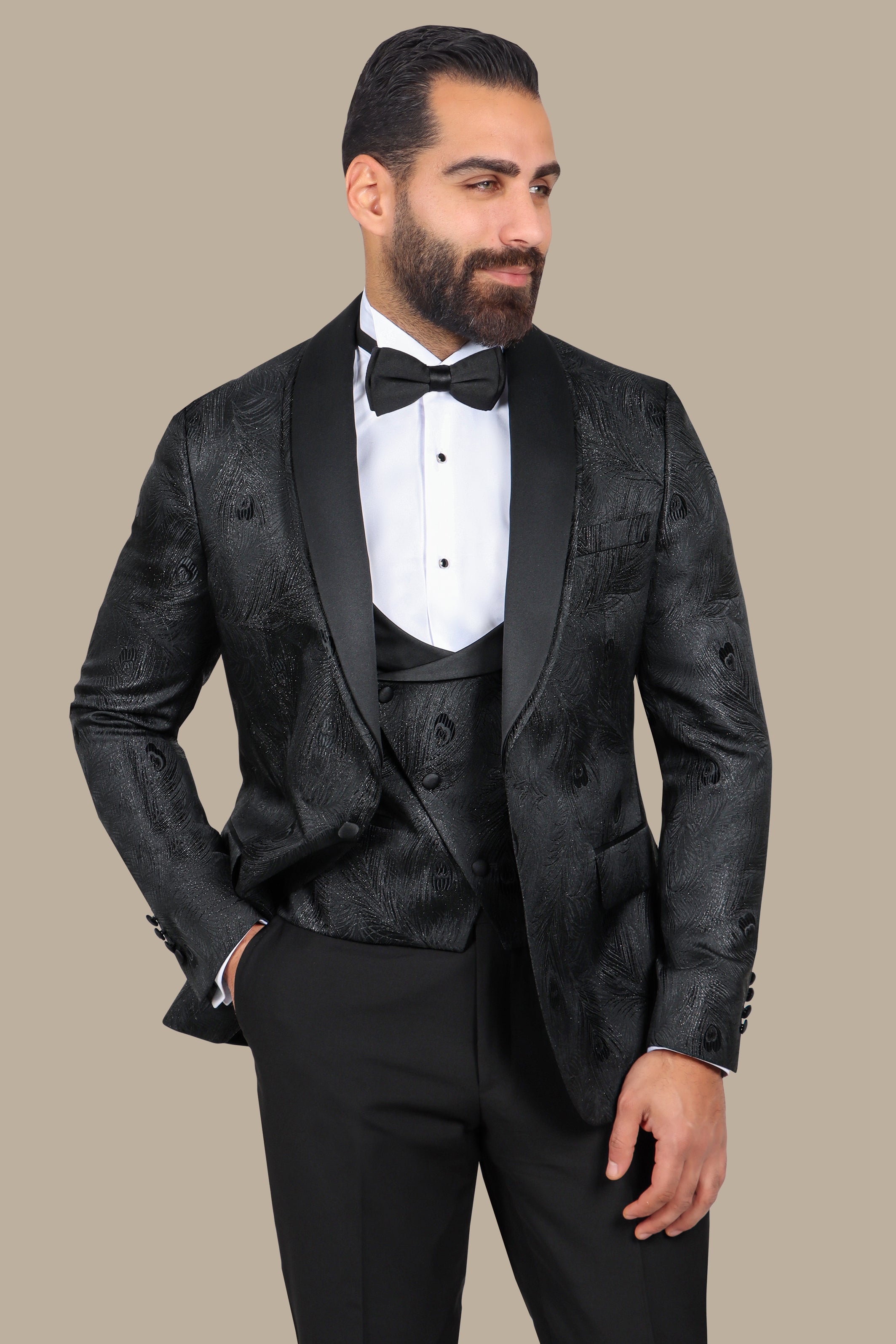 Black 3-Piece Tuxedo with Glitter Double Collar