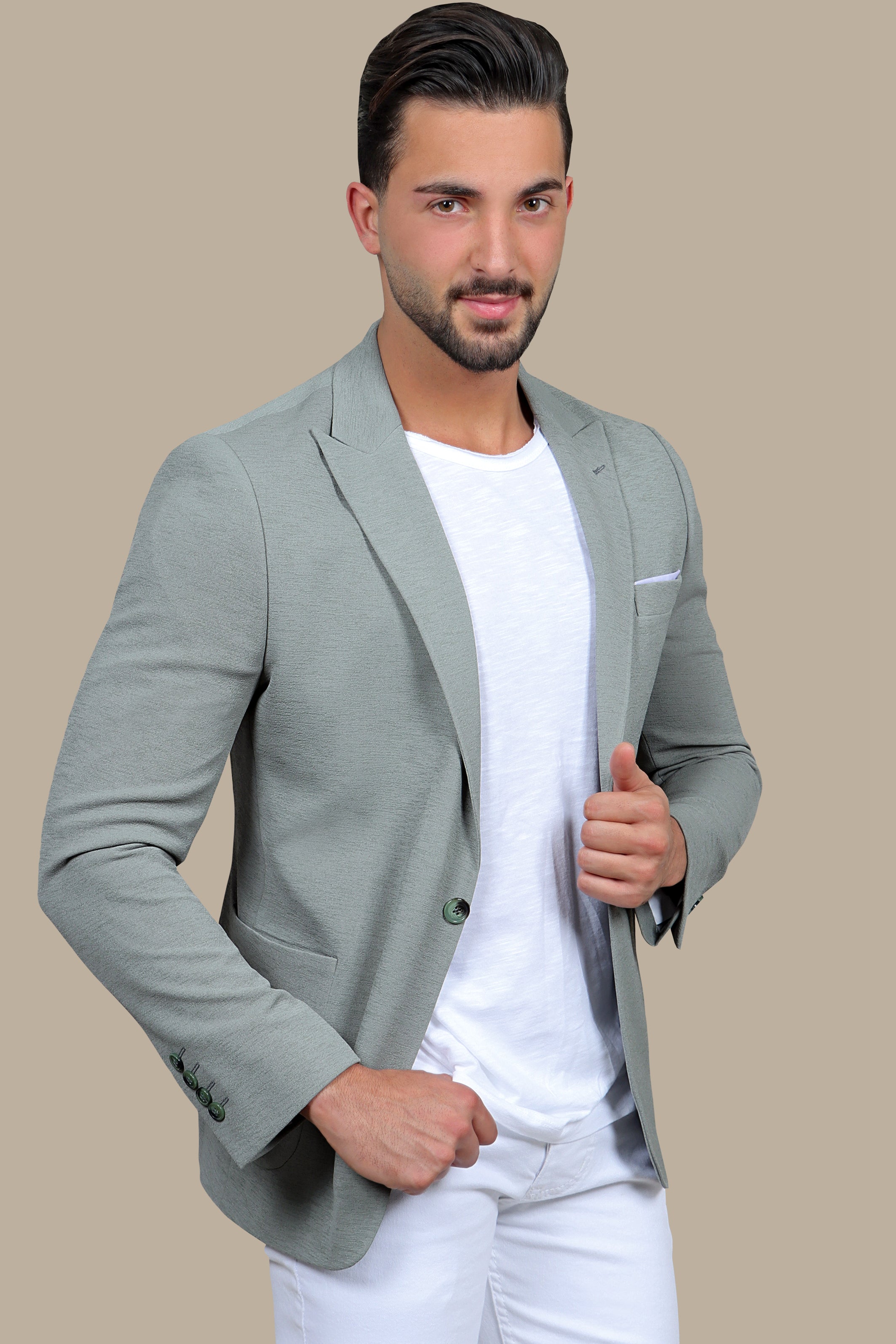 Olive Oasis: The Stretch Peak Blazer with Patch Pockets