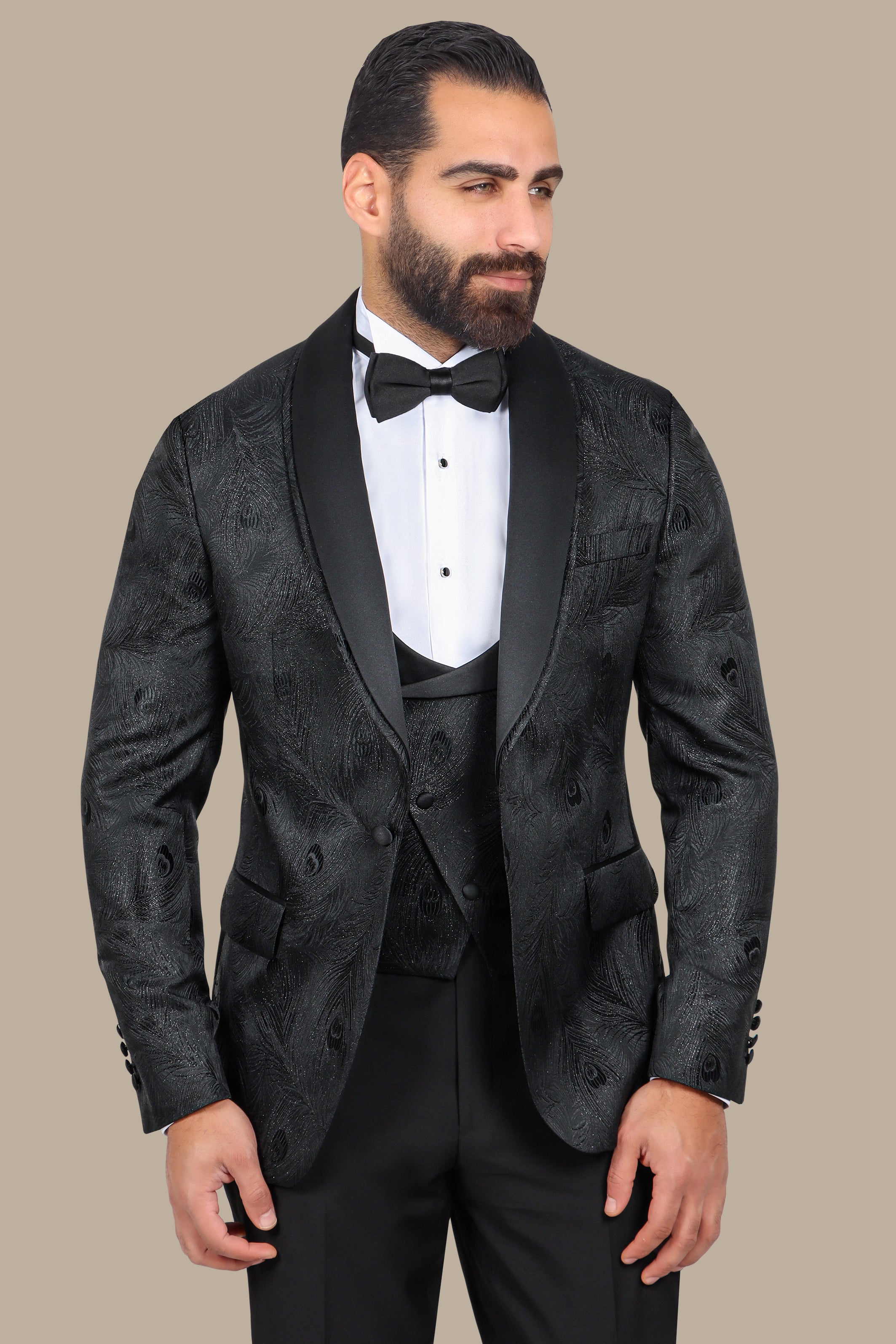 Black 3-Piece Tuxedo with Glitter Double Collar