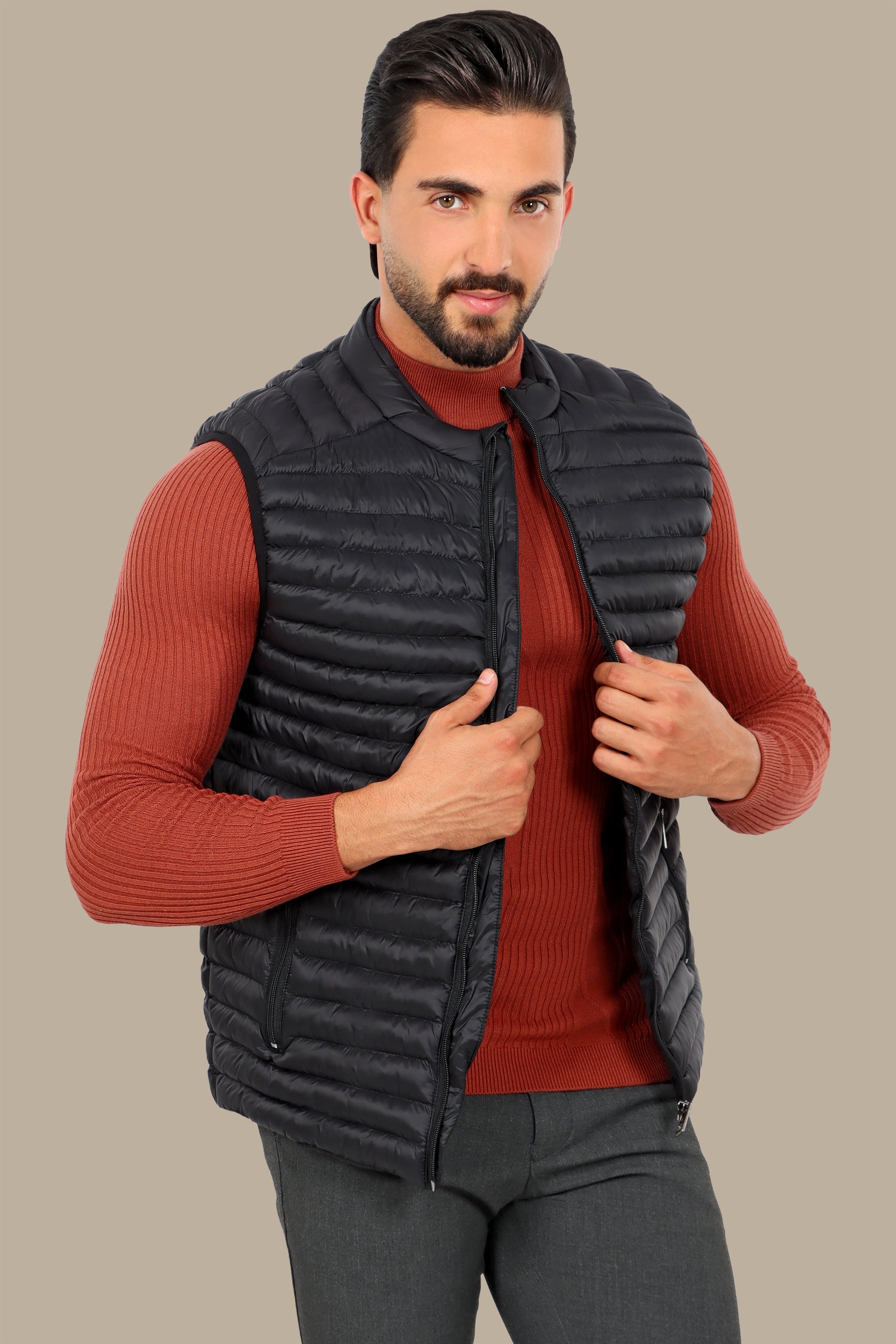 Nocturnal Trek: Black Padded Puffer Vest for Urban Explorations