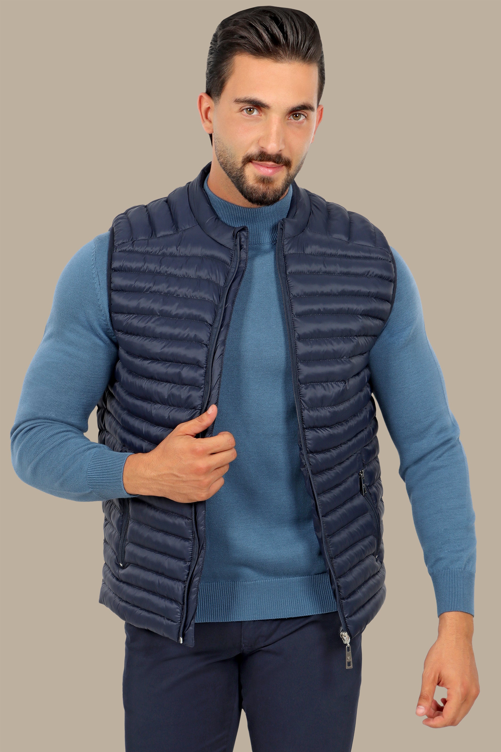 Midnight Luxe: Navy Padded Puffer Vest for Sleek Comfort