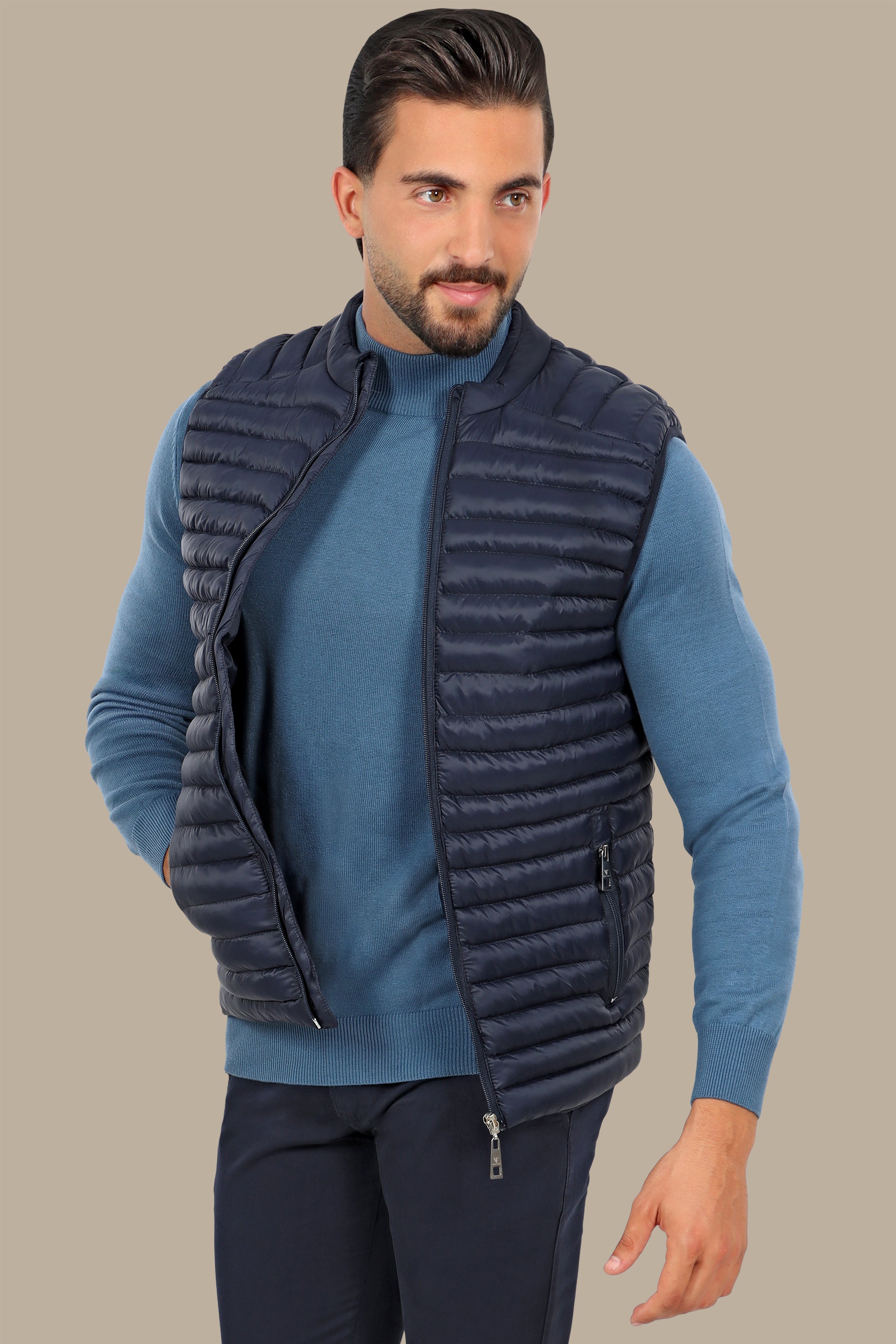 Midnight Luxe: Navy Padded Puffer Vest for Sleek Comfort